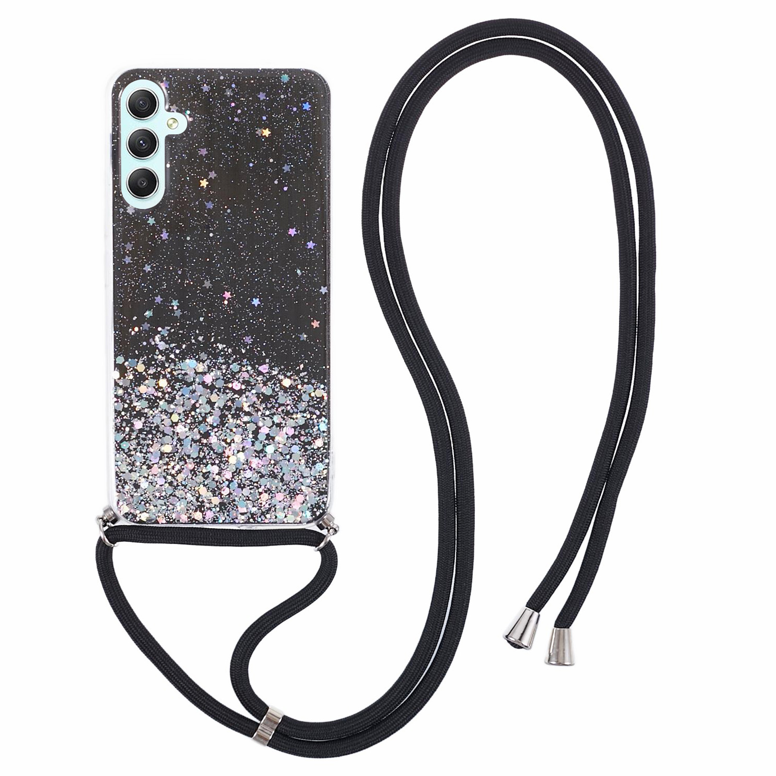 

AW -serie Für Samsung Galaxy A14 4G / 5G -hülle Epoxy Glänzend Telefonabdeckung Mit Lanyard - Schwarz, Galaxy A14 4G