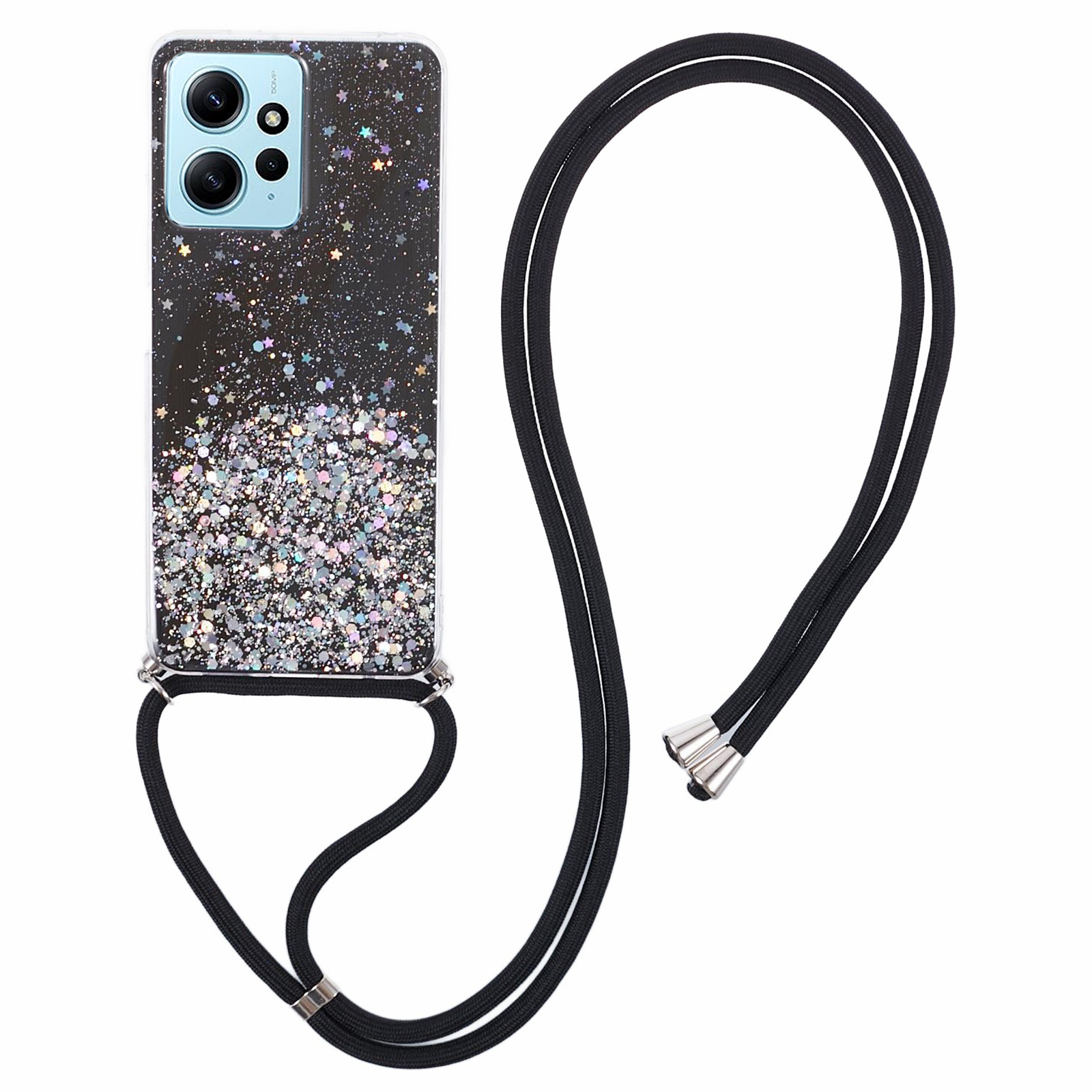 

AW Series Protective TPU -fall Für Xiaomi Redmi Note 12 4G Hülle Sparkle Epoxy Slim Telefonabdeckung Mit Lanyard - Schwarz, Xiaomi Redmi Note 12 4G