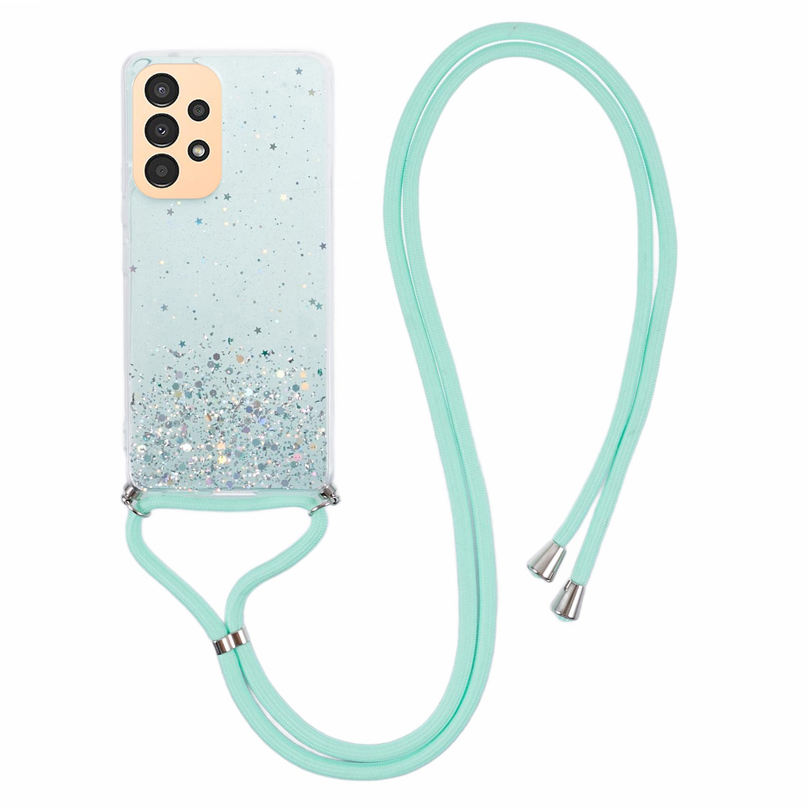 

AW Series Sparkle Epoxy TPU Hülle Für Samsung Galaxy A13 4G Hülle Schockdelie -telefon Shell Mit Lanyard - Grün, Galaxy A13 4G