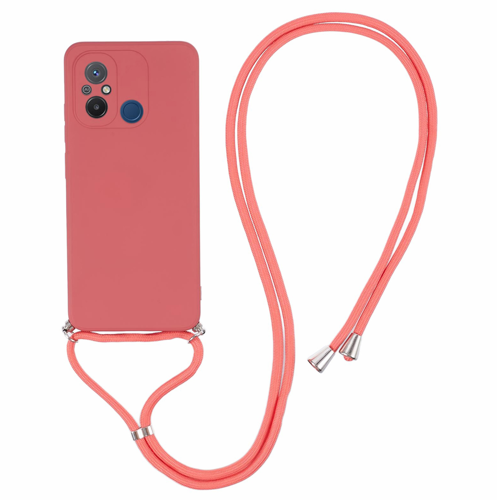 

Für Xiaomi Redmi 12C 4G Hülle Weiche Mikrofaserfutter TPU -telefonabdeckung Mit Lanyard - Hawthornrot, Xiaomi Redmi 12C 4G
