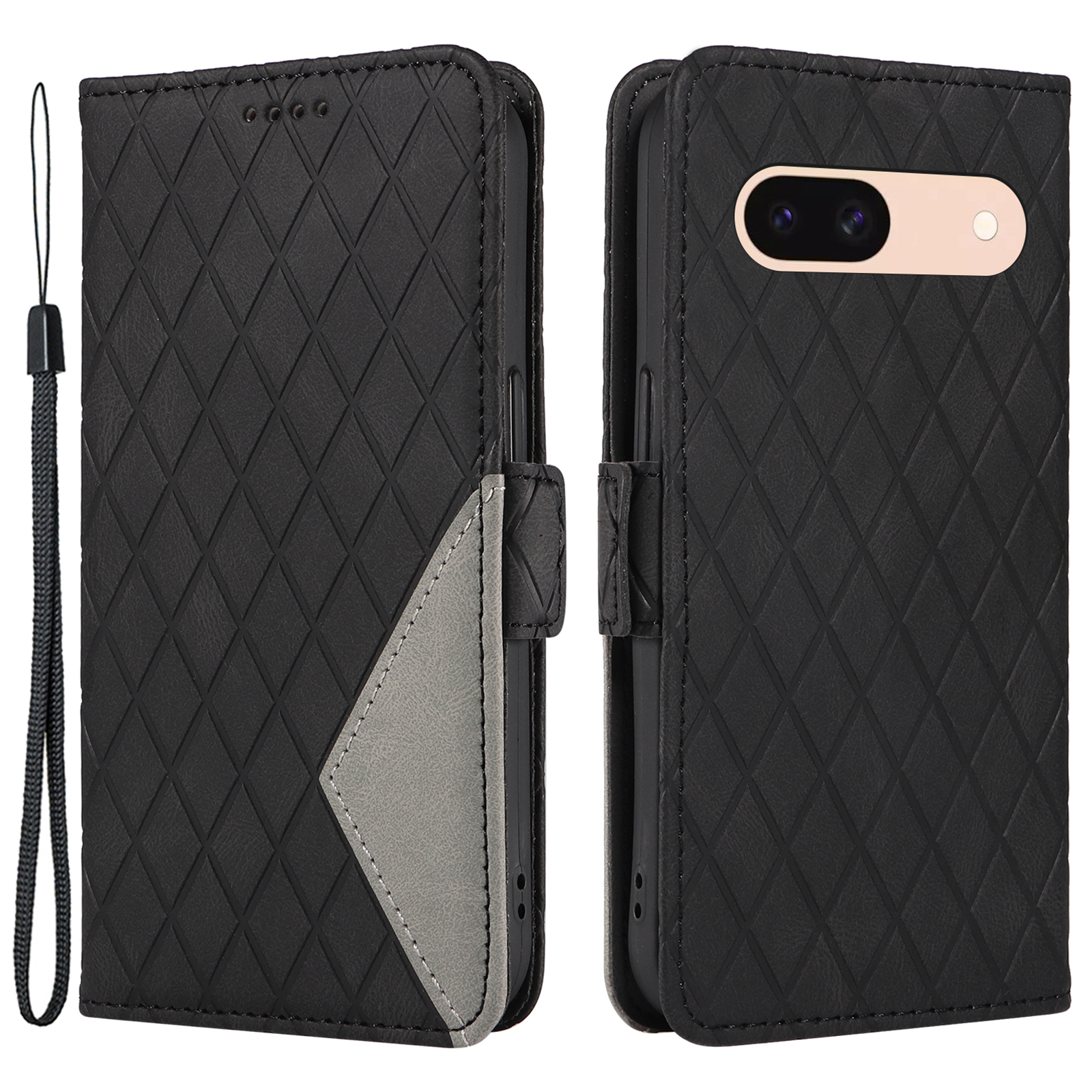 

Für Google Pixel 8a Case Scratch Proof Rhombus Eingeprägter Leder -telefonabdeckung - Schwarz, Google Pixel 8a