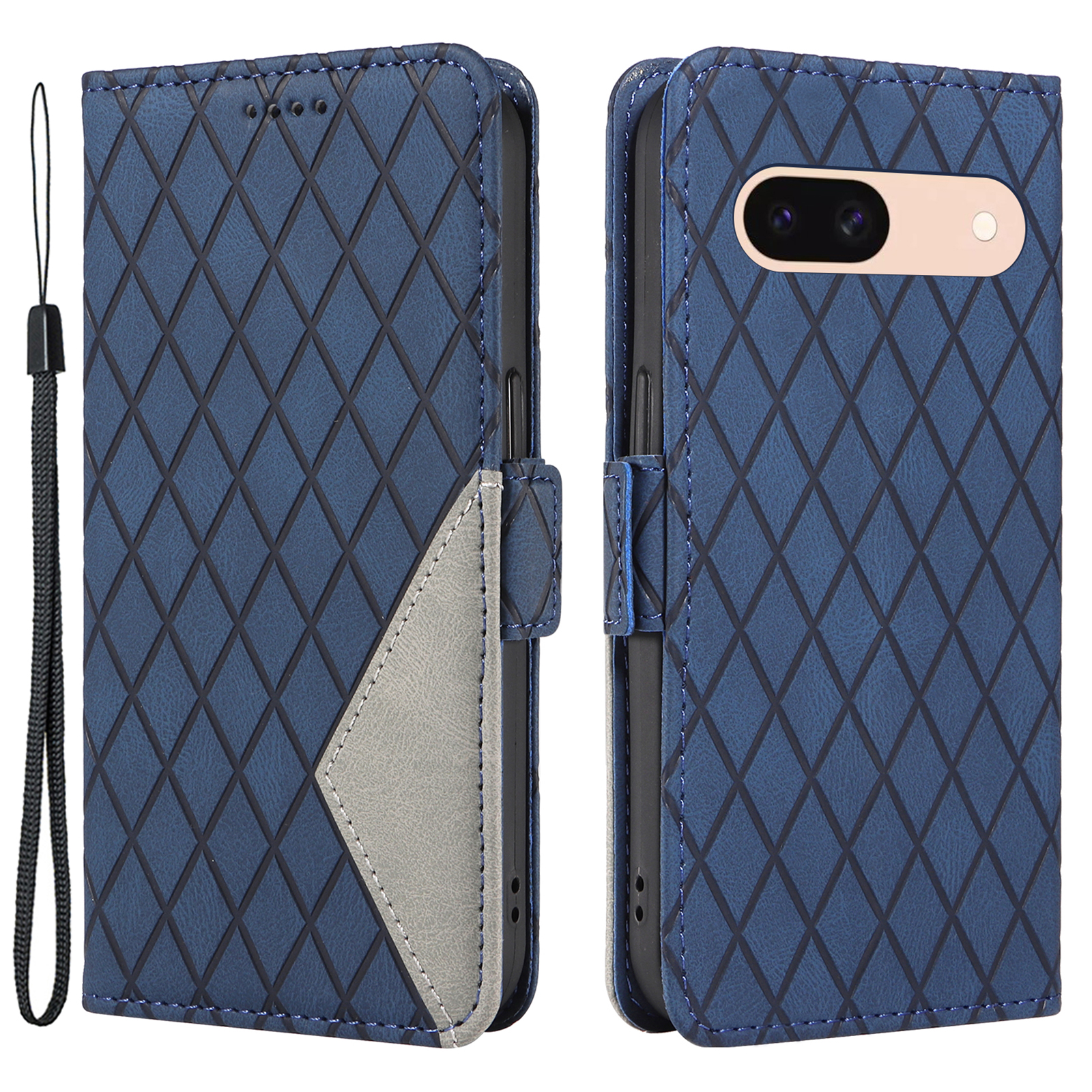 

Für Google Pixel 8a Case Scratch Proof Rhombus Eingeprägter Leder -telefonabdeckung - Blau, Google Pixel 8a