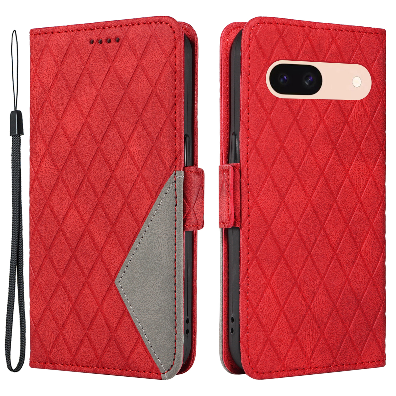 

Für Google Pixel 8a Case Scratch Proof Rhombus Eingeprägter Leder -telefonabdeckung - Rot, Google Pixel 8a