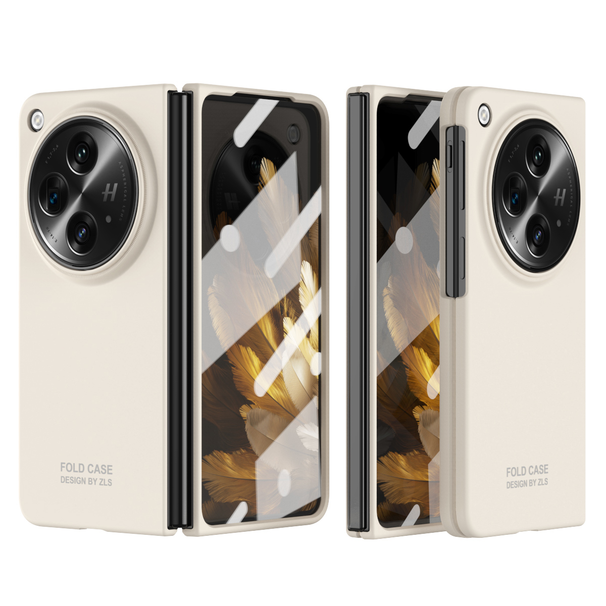 

Für OnePlus Open Case PC Folding Phone Cover Mit Temperaturem Glafilm - Beige, OnePlus Open