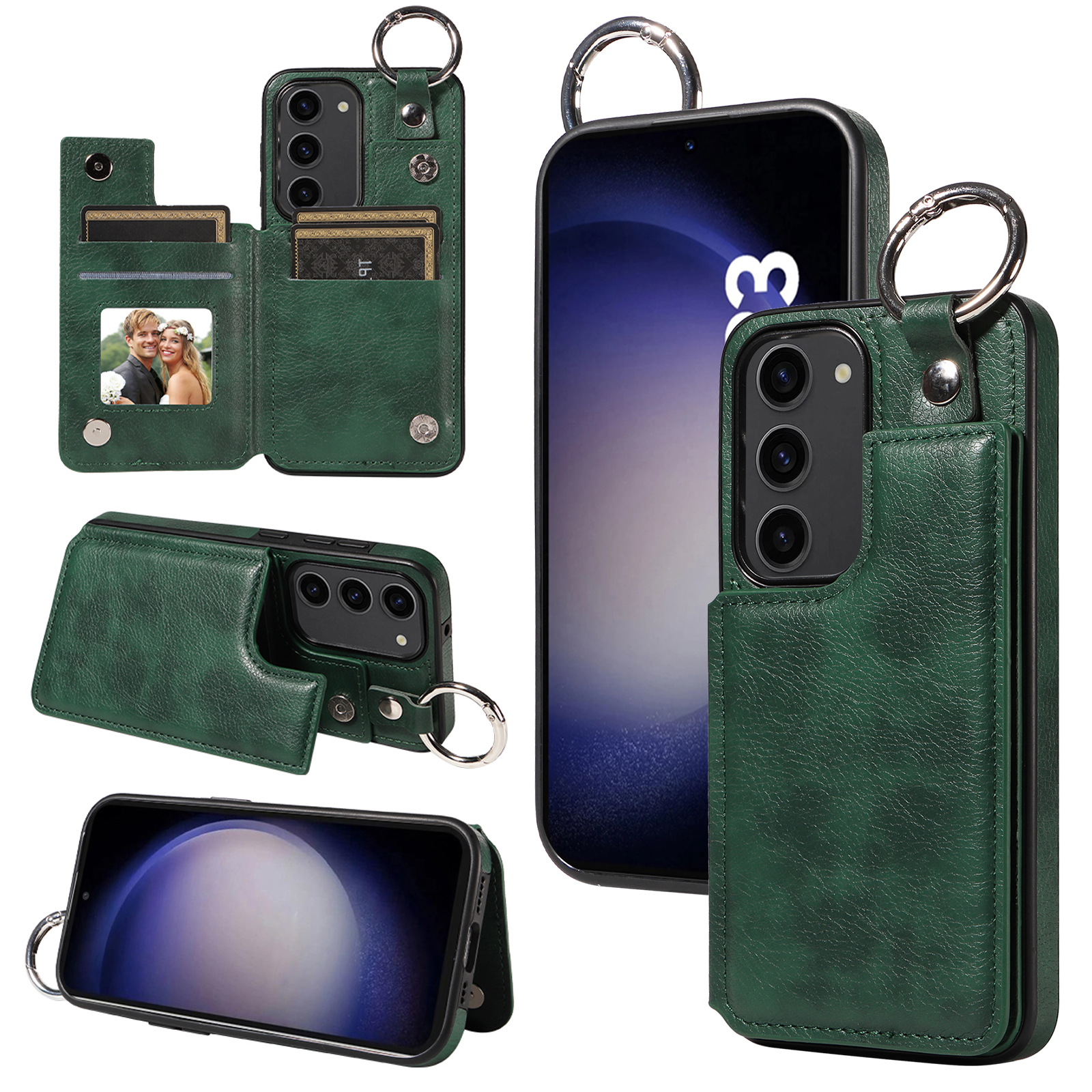 

003 Für Samsung Galaxy S23+ Hülle Leder+ Tpu -mobiltelefon Zurück Mit Kartensteckplätzen - Grün, Galaxy S23+