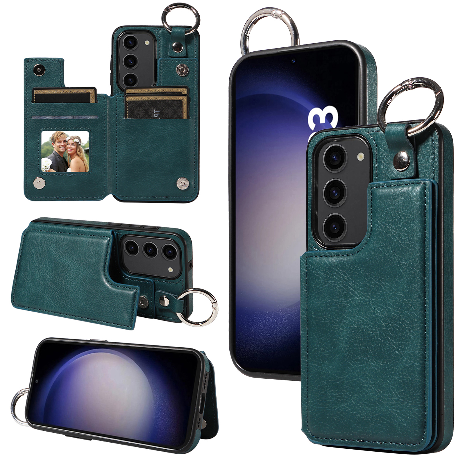 

003 Für Samsung Galaxy S23+ Hülle Leder+ Tpu -mobiltelefon Zurück Mit Kartensteckplätzen - Blau Grün, Galaxy S23+