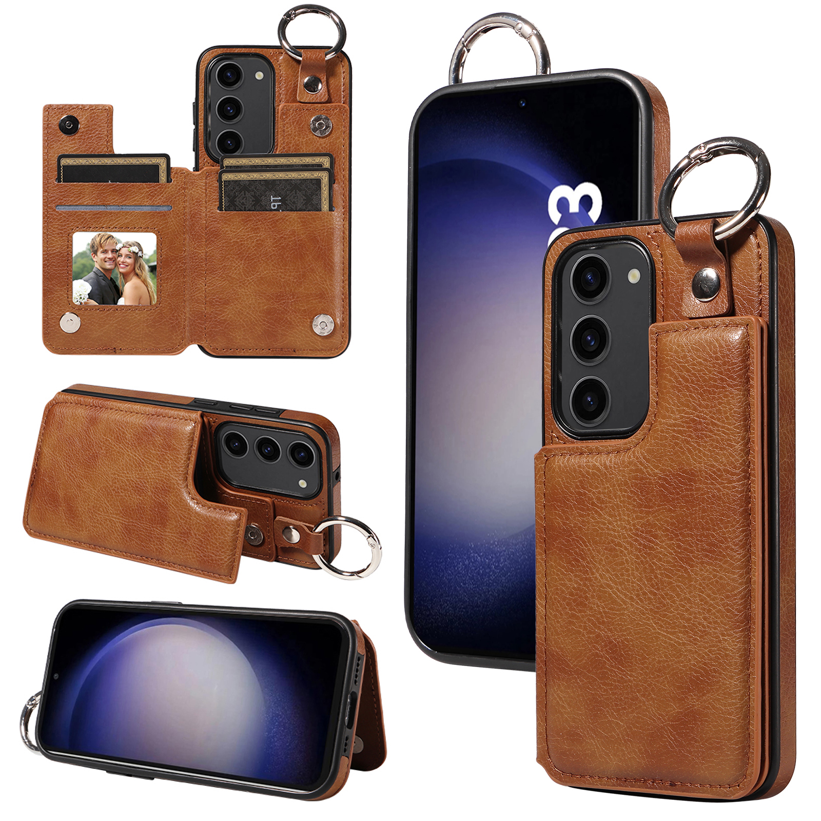 

003 Für Samsung Galaxy S23+ Hülle Leder+ Tpu -mobiltelefon Zurück Mit Kartensteckplätzen - Braun, Galaxy S23+
