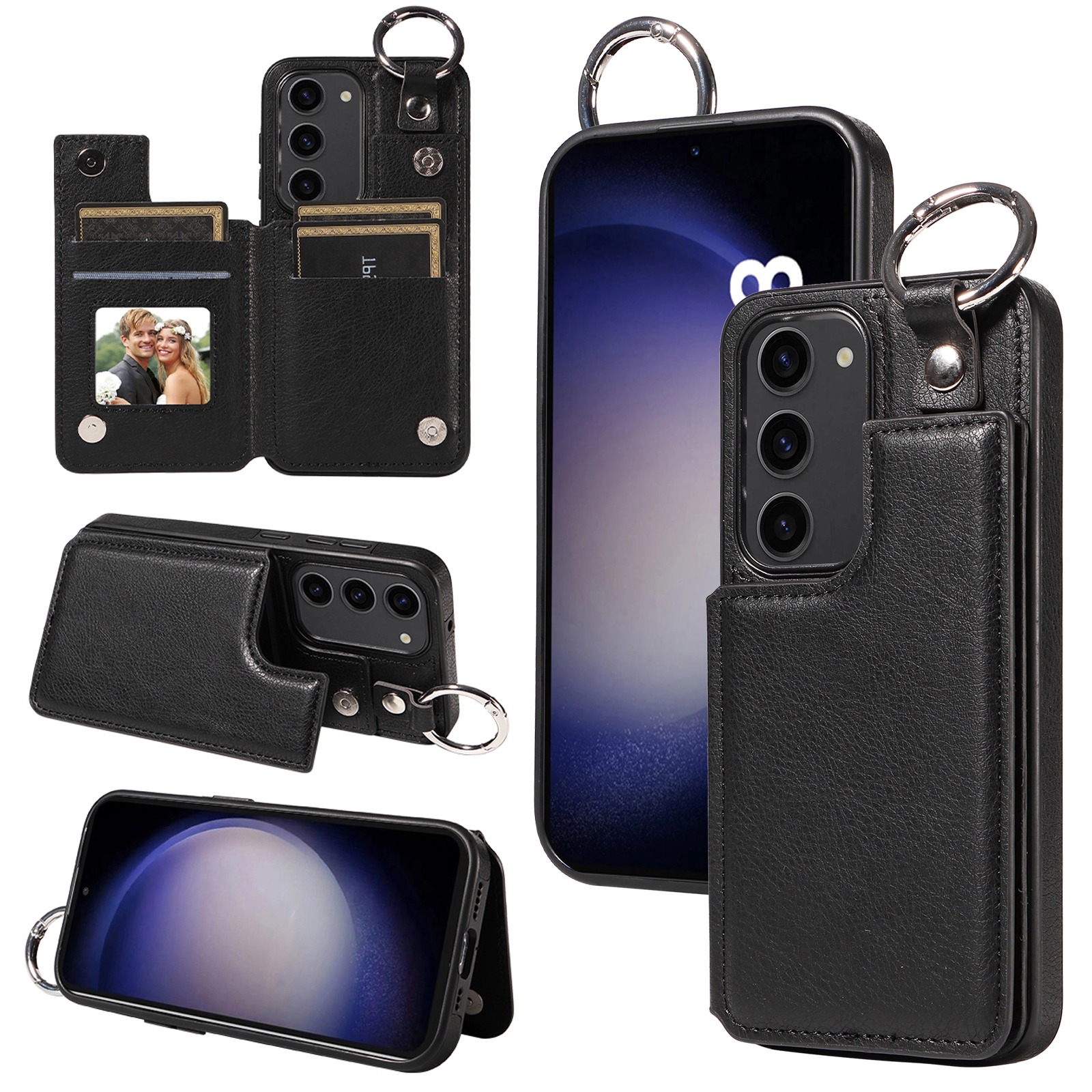 

003 Für Samsung Galaxy S23+ Hülle Leder+ Tpu -mobiltelefon Zurück Mit Kartensteckplätzen - Schwarz, Galaxy S23+