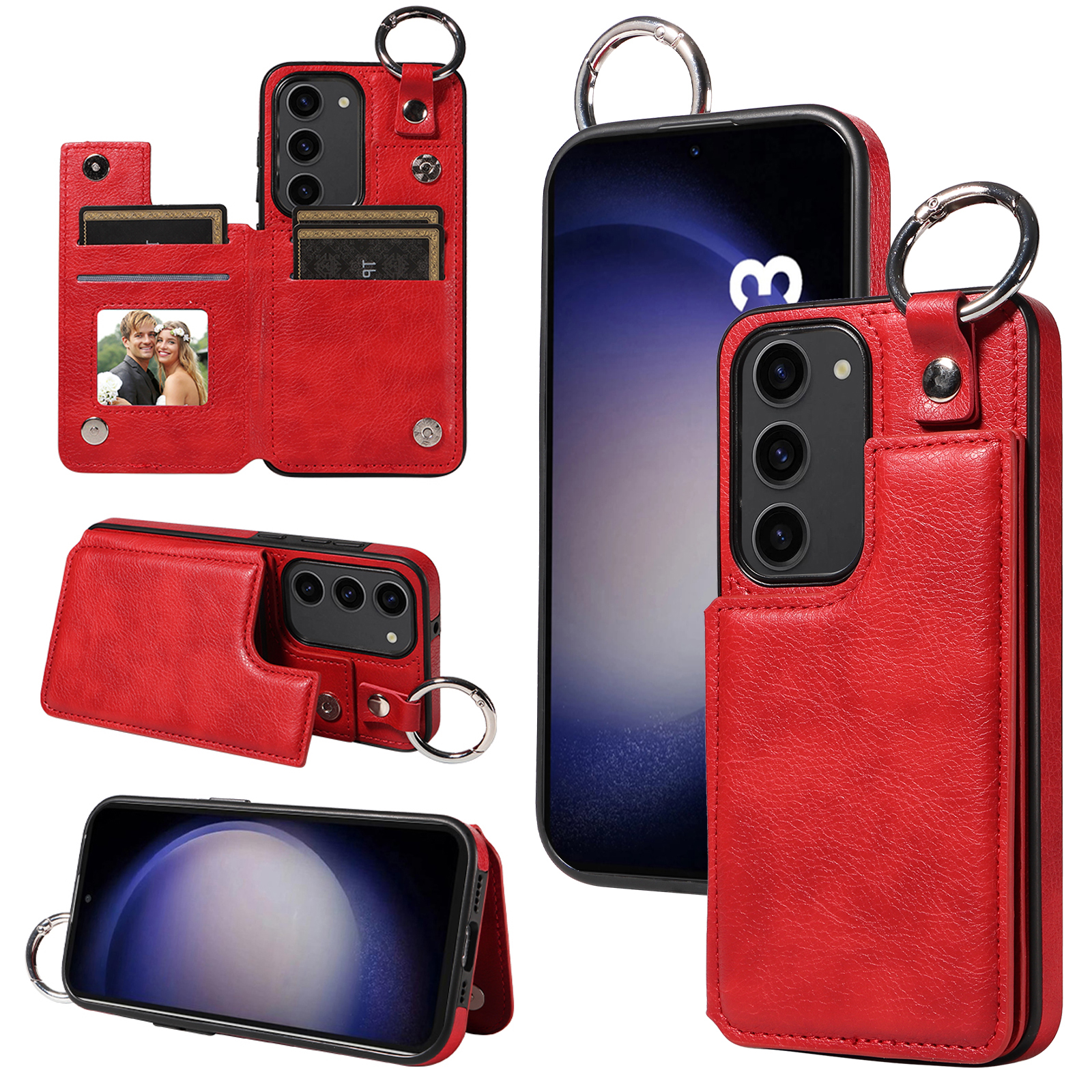 

003 Für Samsung Galaxy S23+ Hülle Leder+ Tpu -mobiltelefon Zurück Mit Kartensteckplätzen - Rot, Galaxy S23+