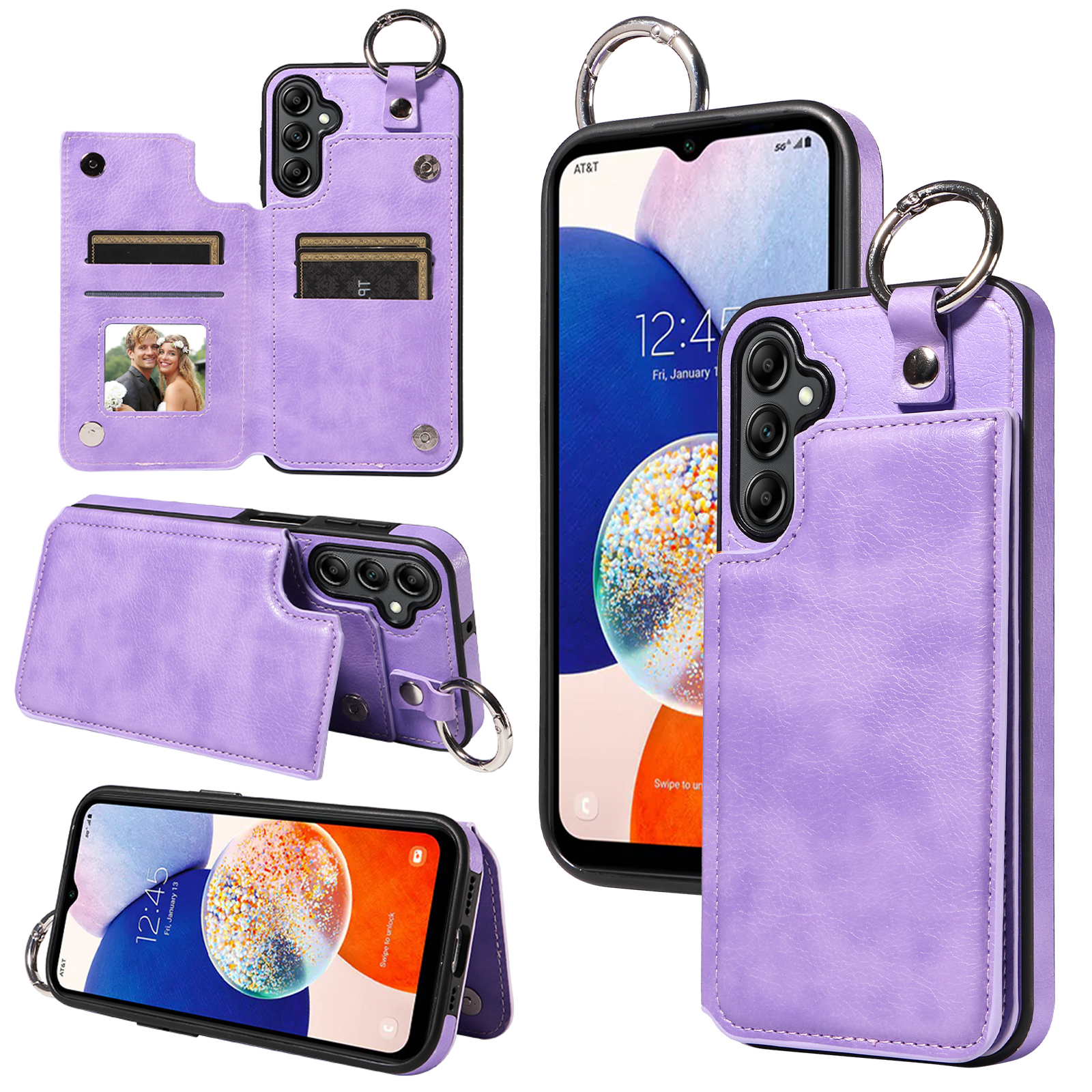 

003 Für Samsung Galaxy A14 4G / 5G -hülle Handy Leder+tpu -kartenhalter Zurück -deckung - Lila, Galaxy A14 5G