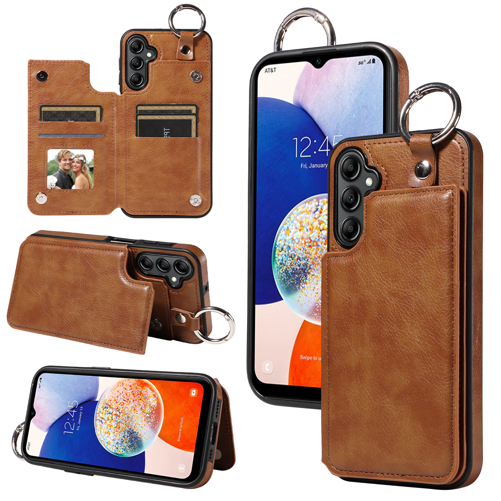 

003 Für Samsung Galaxy A14 4G / 5G -hülle Handy Leder+tpu -kartenhalter Zurück -deckung - Braun, Galaxy A14 5G