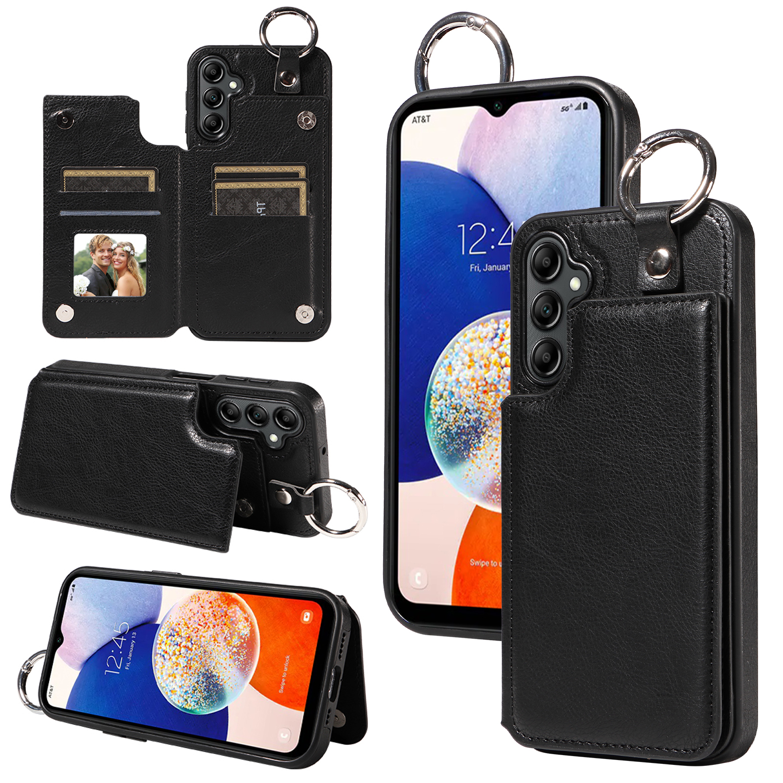 

003 Für Samsung Galaxy A14 4G / 5G -hülle Handy Leder+tpu -kartenhalter Zurück -deckung - Schwarz, Galaxy A14 5G