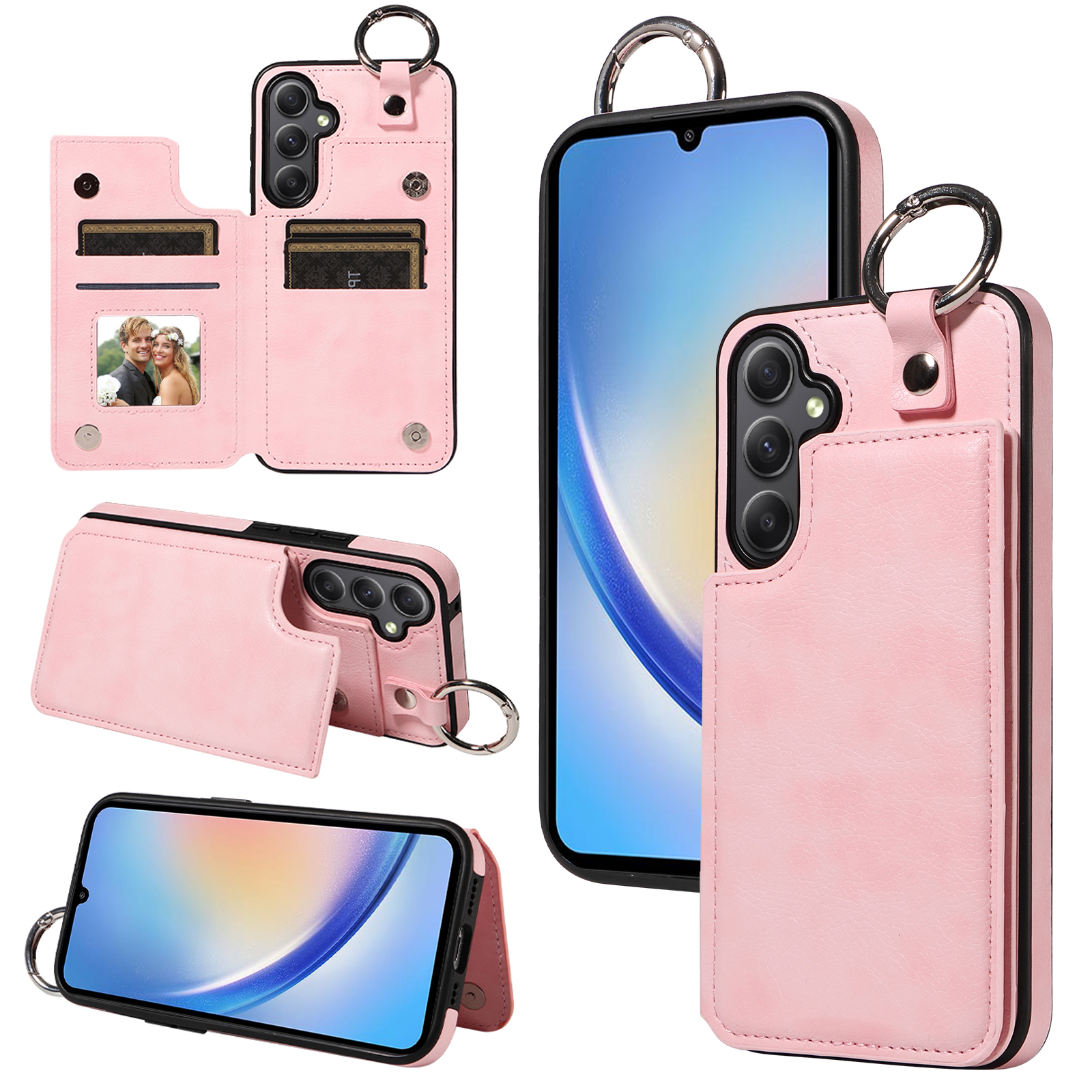 

003 Für Samsung Galaxy A34 5G Hülle Leder+tpu -kartenhalter -telefonschutzabdeckung - Rosa, Galaxy A34 5G