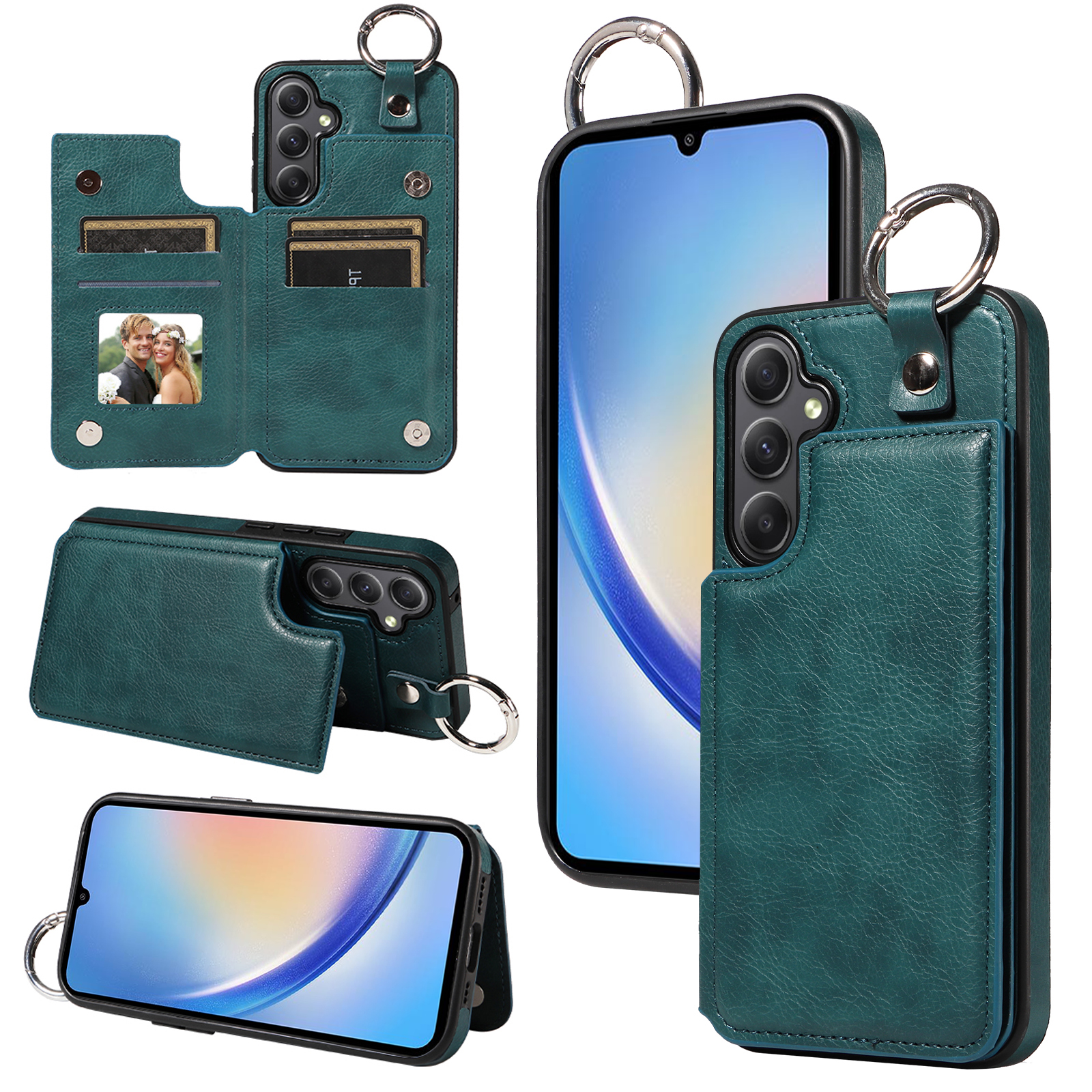 

003 Für Samsung Galaxy A34 5G Hülle Leder+tpu -kartenhalter -telefonschutzabdeckung - Blau Grün, Galaxy A34 5G