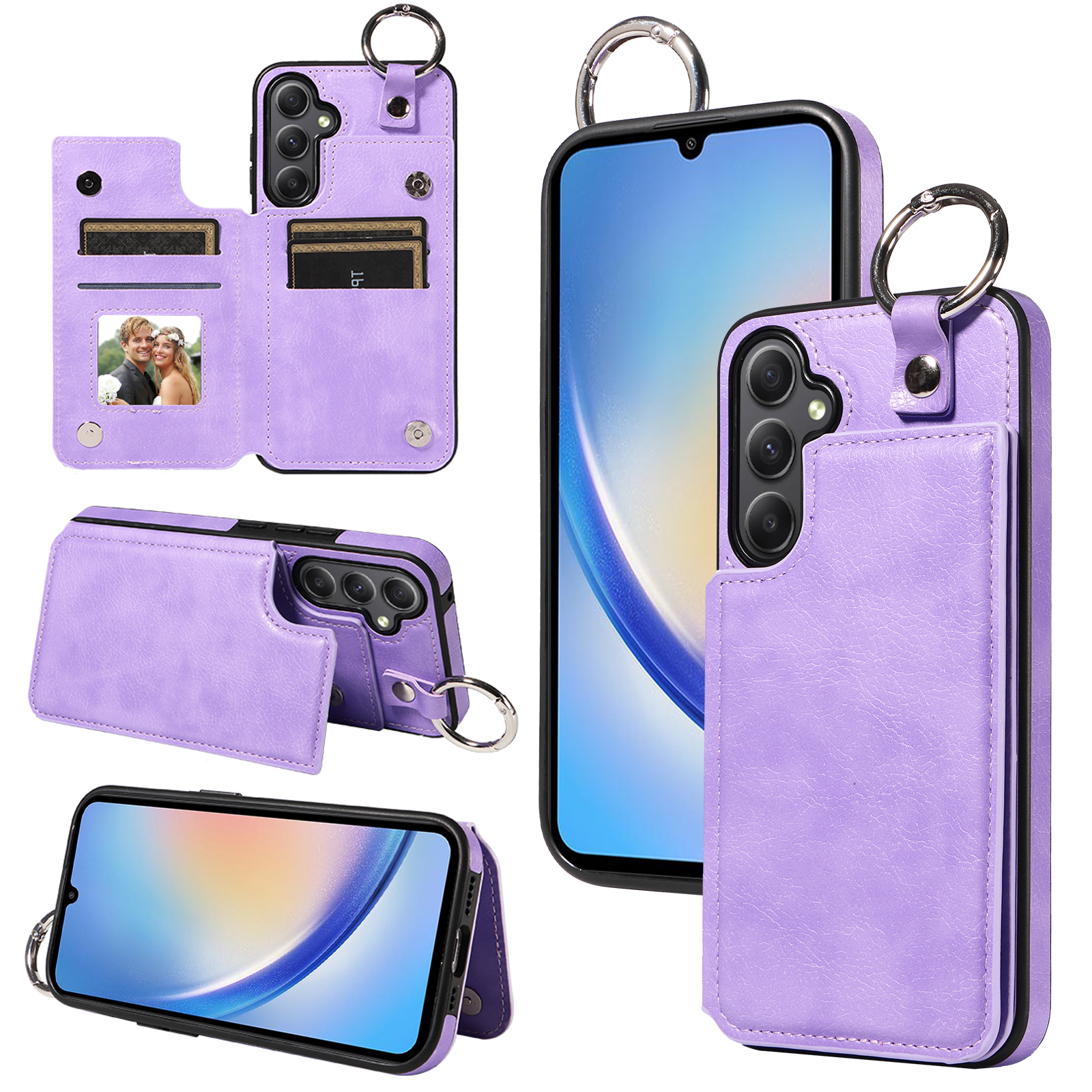 

003 Für Samsung Galaxy A34 5G Hülle Leder+tpu -kartenhalter -telefonschutzabdeckung - Lila, Galaxy A34 5G