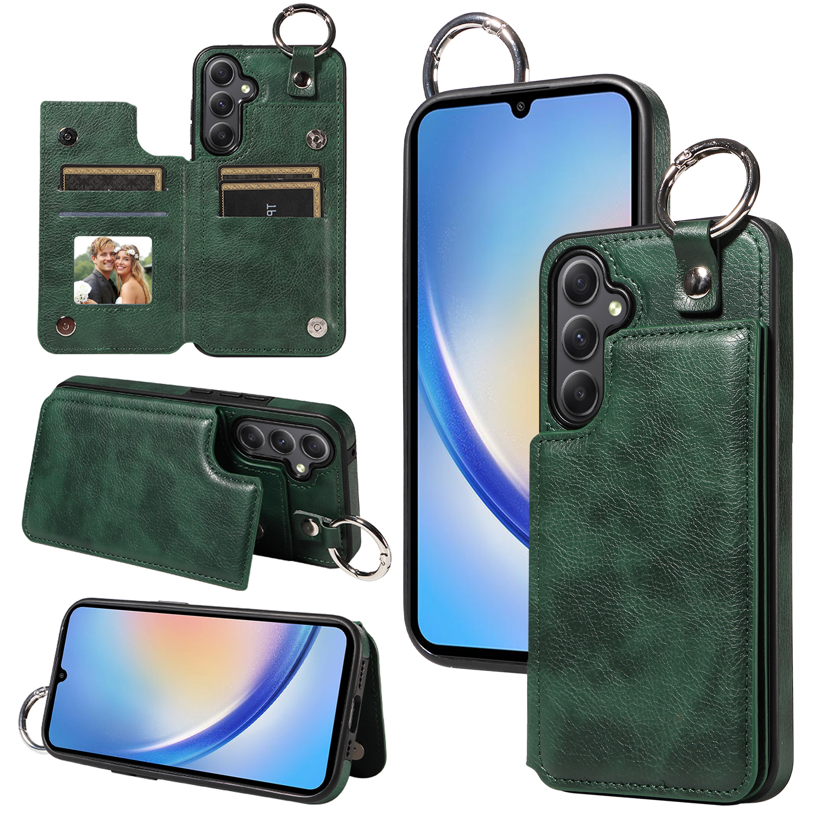 

003 Für Samsung Galaxy A34 5G Hülle Leder+tpu -kartenhalter -telefonschutzabdeckung - Grün, Galaxy A34 5G