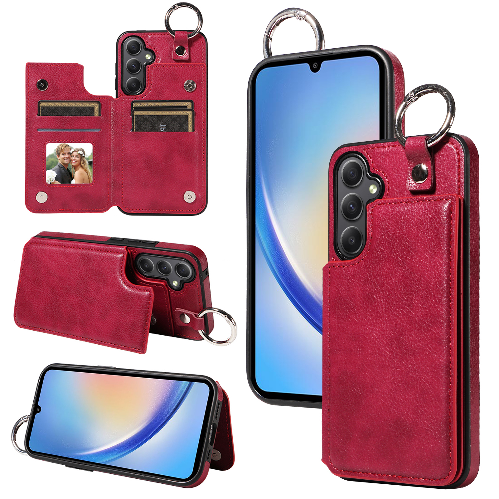 

003 Für Samsung Galaxy A34 5G Hülle Leder+tpu -kartenhalter -telefonschutzabdeckung - Weinrot, Galaxy A34 5G