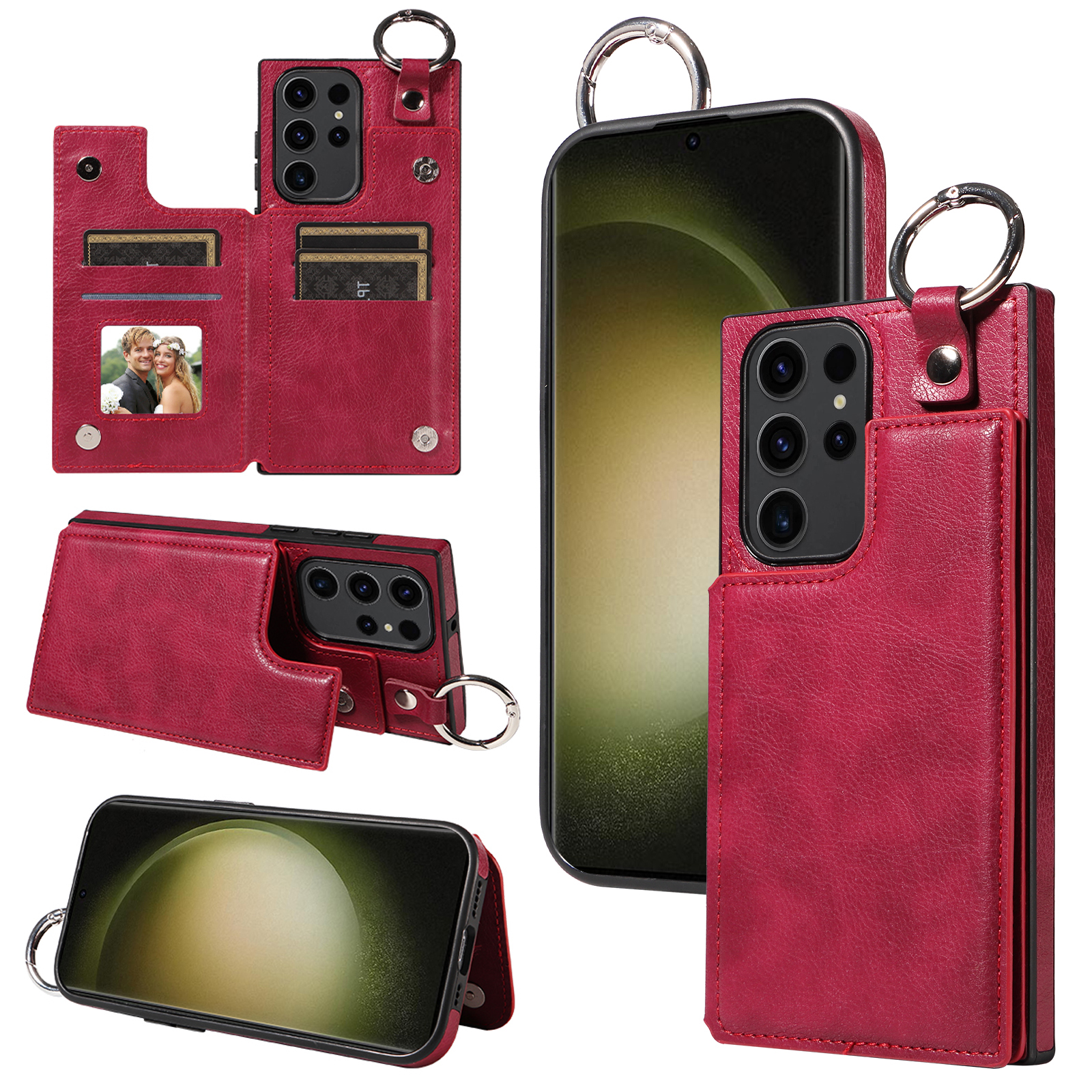 

003 Für Samsung Galaxy S23 Ultra -hülle PU Leder+tpu Telefon Cover Kickstand Shell - Weinrot, Galaxy S23 Ultra