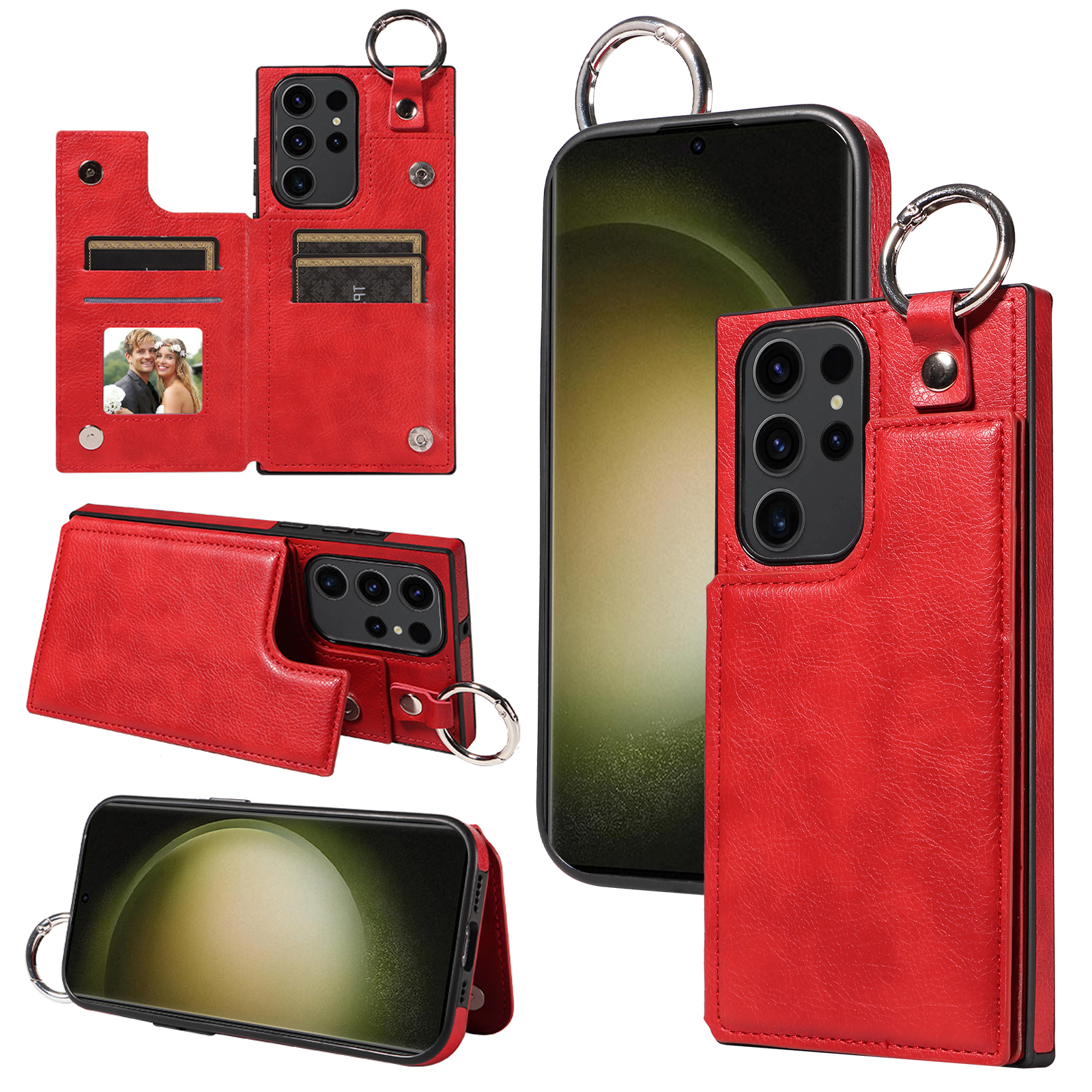 

003 Für Samsung Galaxy S23 Ultra -hülle PU Leder+tpu Telefon Cover Kickstand Shell - Rot, Galaxy S23 Ultra