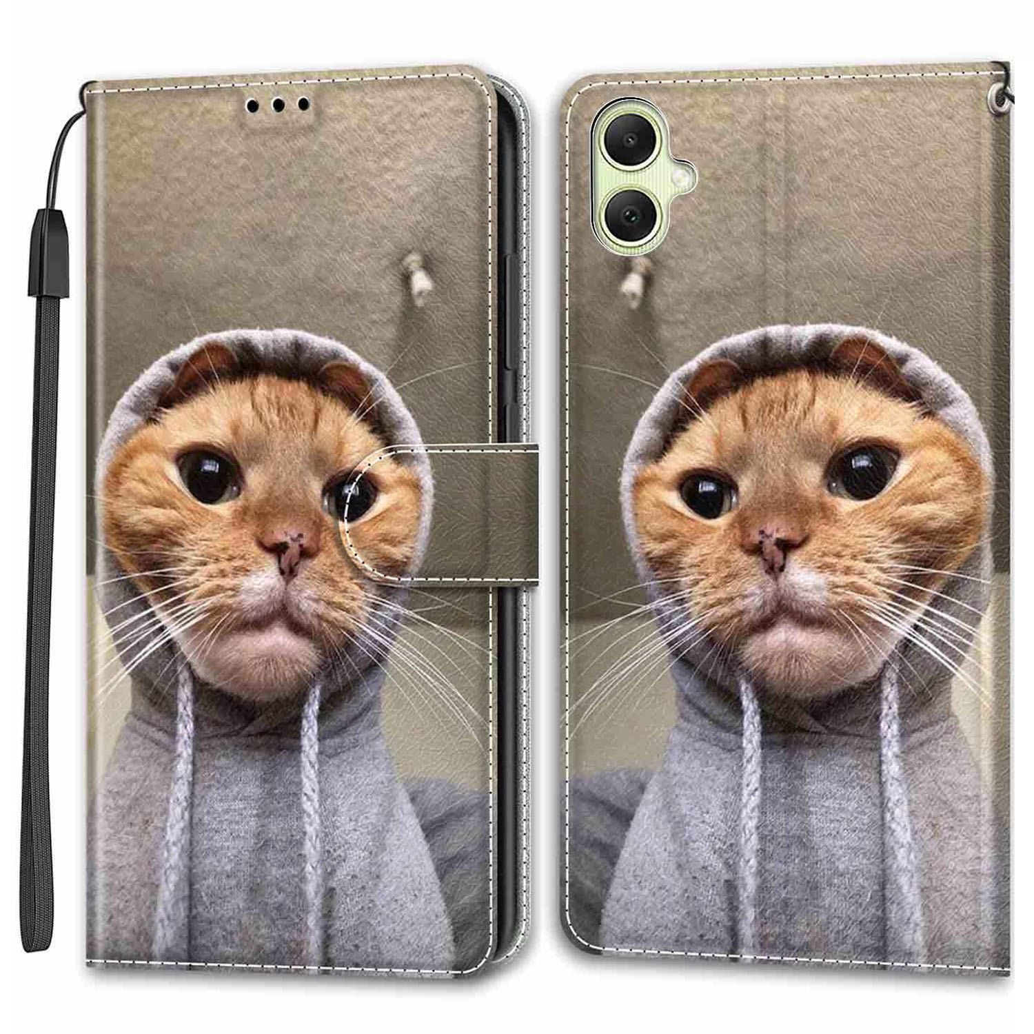 

Für Samsung Galaxy A05 4G Hülle PU -ledermuster -druckphase -deckung - Gelbe Katze / Pullover, Samsung Galaxy A05 4G
