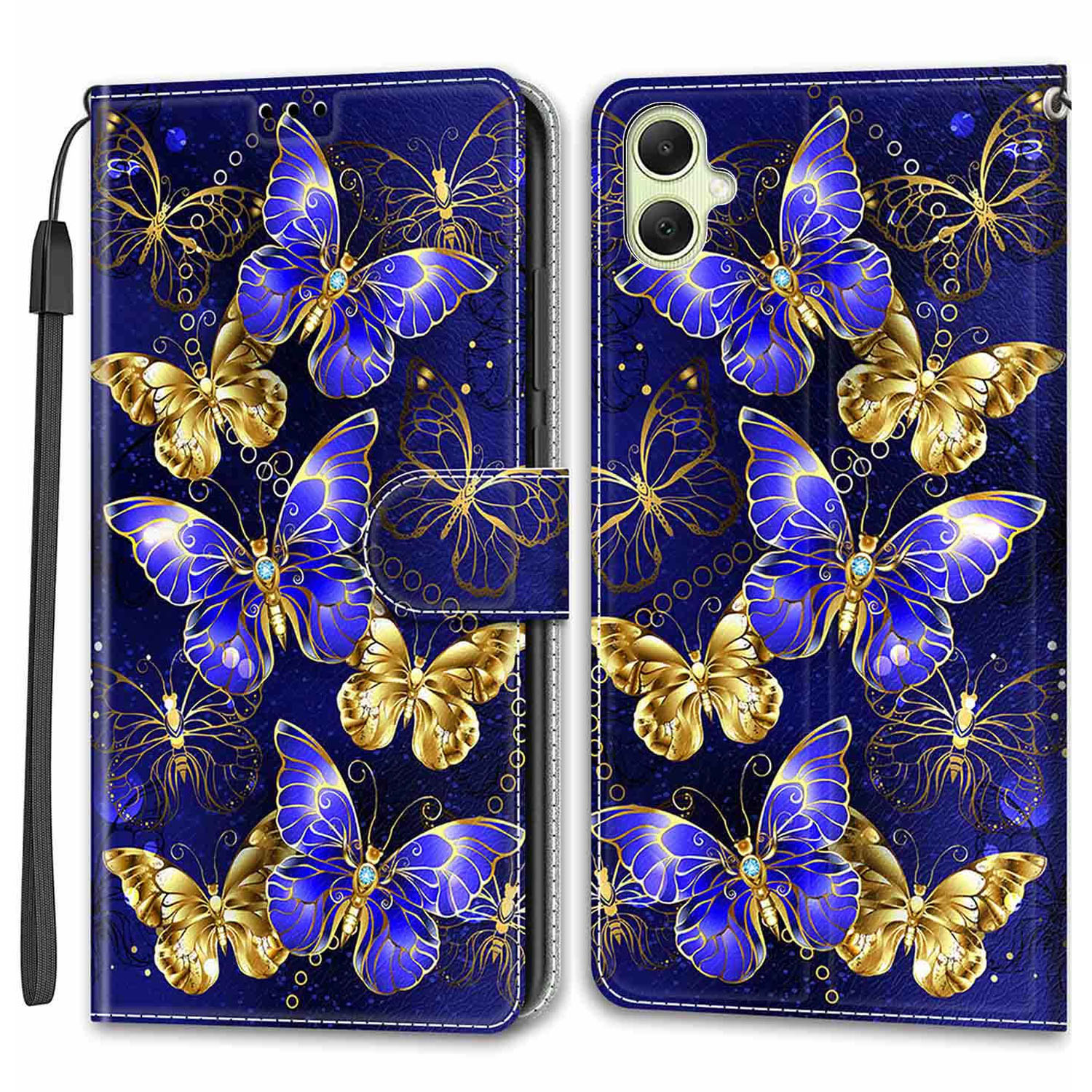 

Für Samsung Galaxy A05 4G Hülle PU -ledermuster -druckphase -deckung - Goldene Schmetterlinge, Samsung Galaxy A05 4G