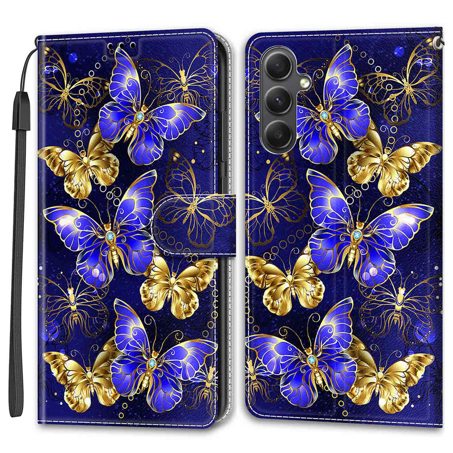

Für Samsung Galaxy S23 fe Case Card Inhaber Telefonständer Cover - Goldene Schmetterlinge, Galaxy S23 FE