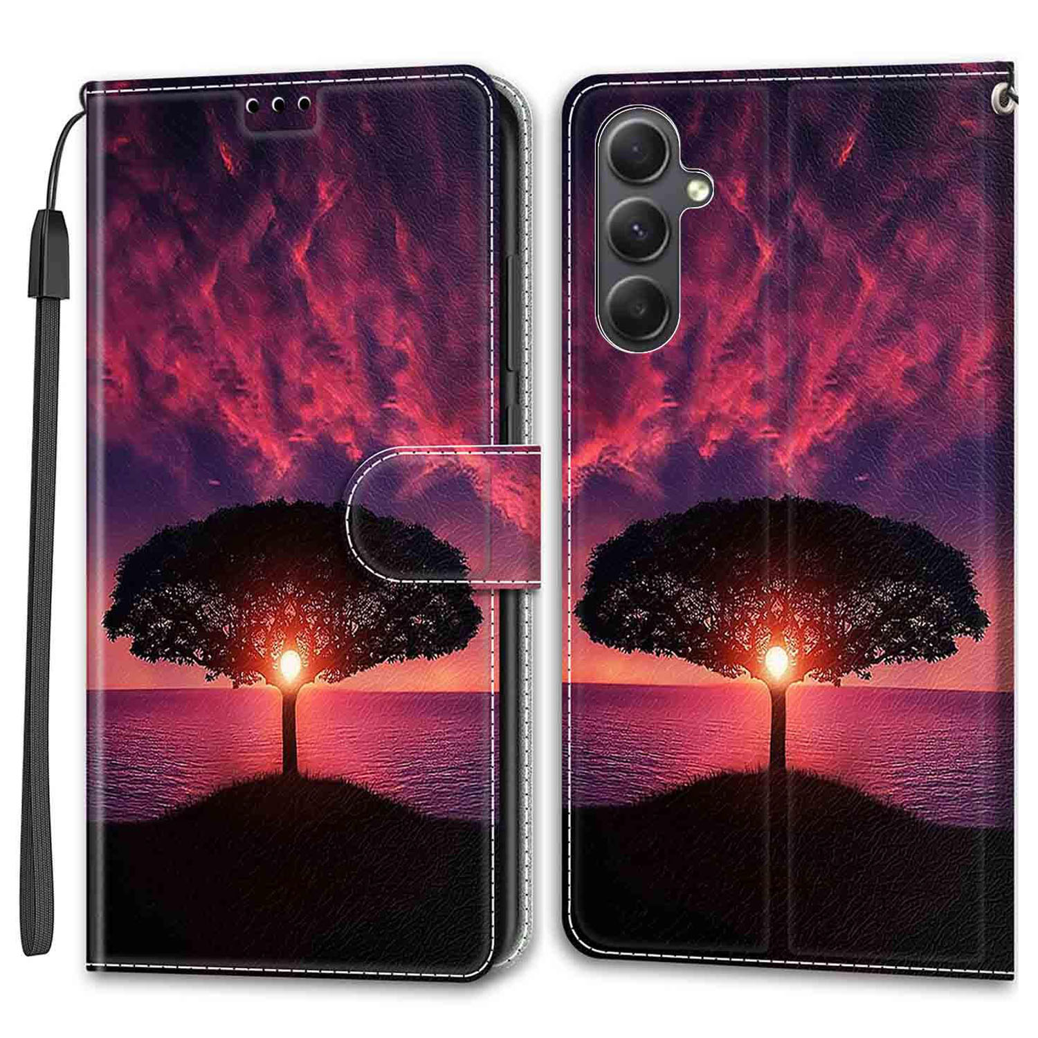 

Für Samsung Galaxy S23 fe Case Card Inhaber Telefonständer Cover - Schwarzer Baum / Sonnenuntergang, Galaxy S23 FE