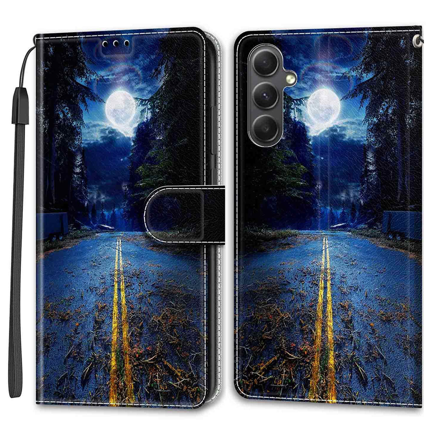 

Für Samsung Galaxy S23 fe Case Card Inhaber Telefonständer Cover - Nachtstraße / Mond, Galaxy S23 FE