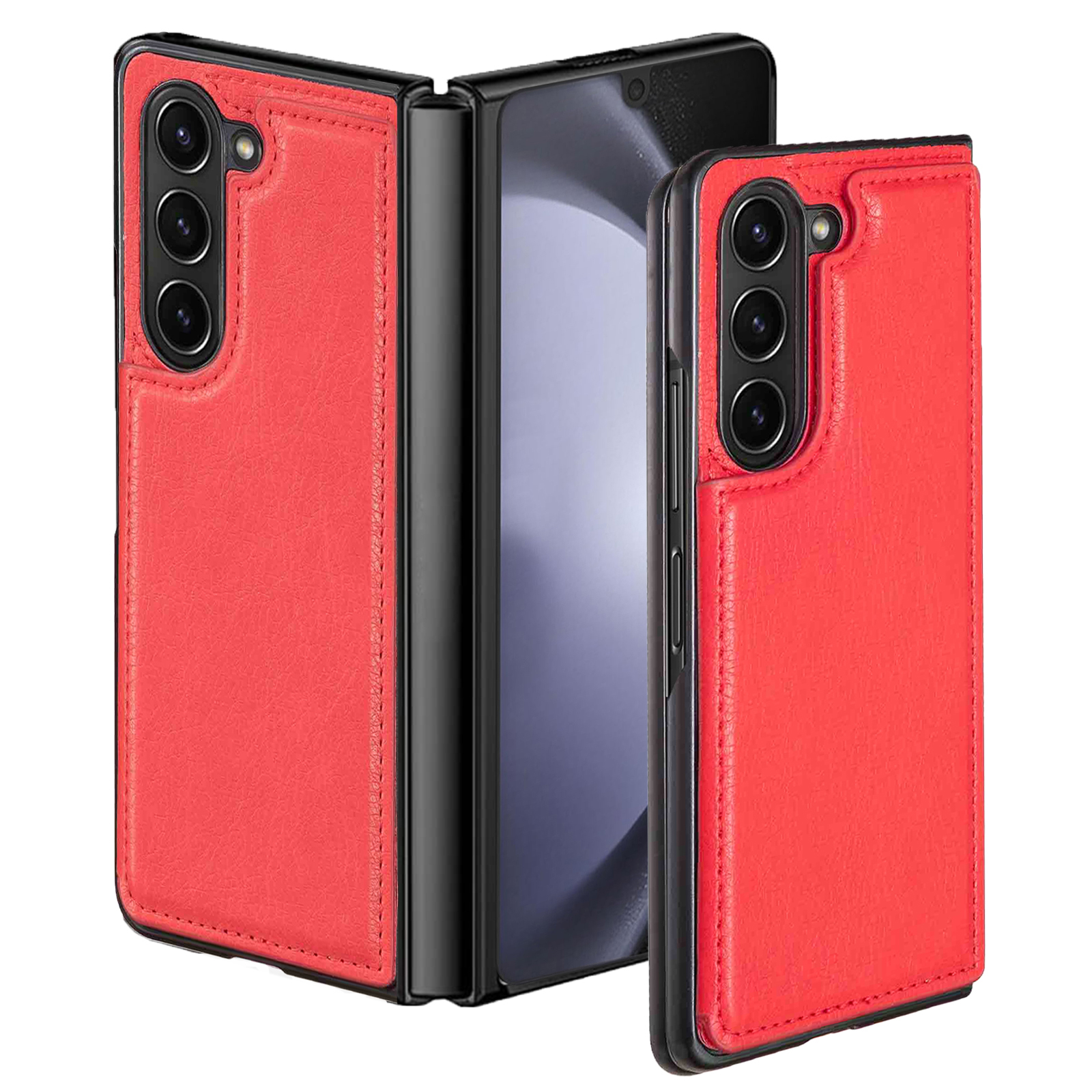 

Für Samsung Galaxy Z Fold5 5G Hülle Textured pu Leder Card Halter Smartphone -abdeckung - Rot, Galaxy Z Fold5 5G