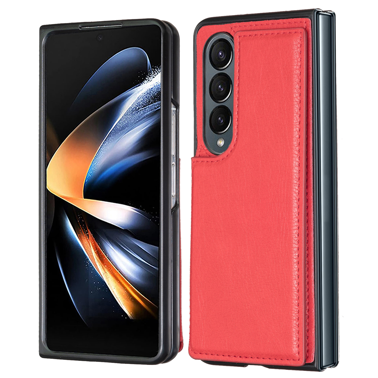 

Für Samsung Galaxy Z Fold4 5g-kofferkartenhalter Anti-drogen-pu-leder-telefonabdeckung - Rot, Galaxy Z Fold4 5G