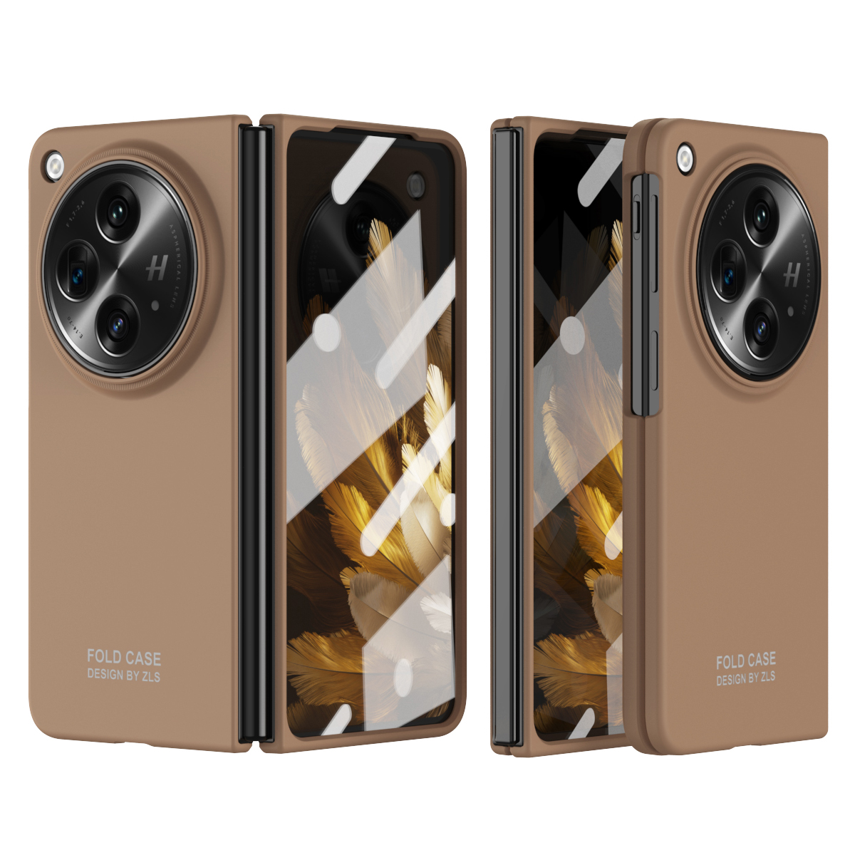 

Für Oppo Finden Sie N3 5G Hülle Stoßdämpfer Hartes PC -telefonabdeckung Mit Temperamentvollem Glasfilm - Braun, Oppo Find N3 5G