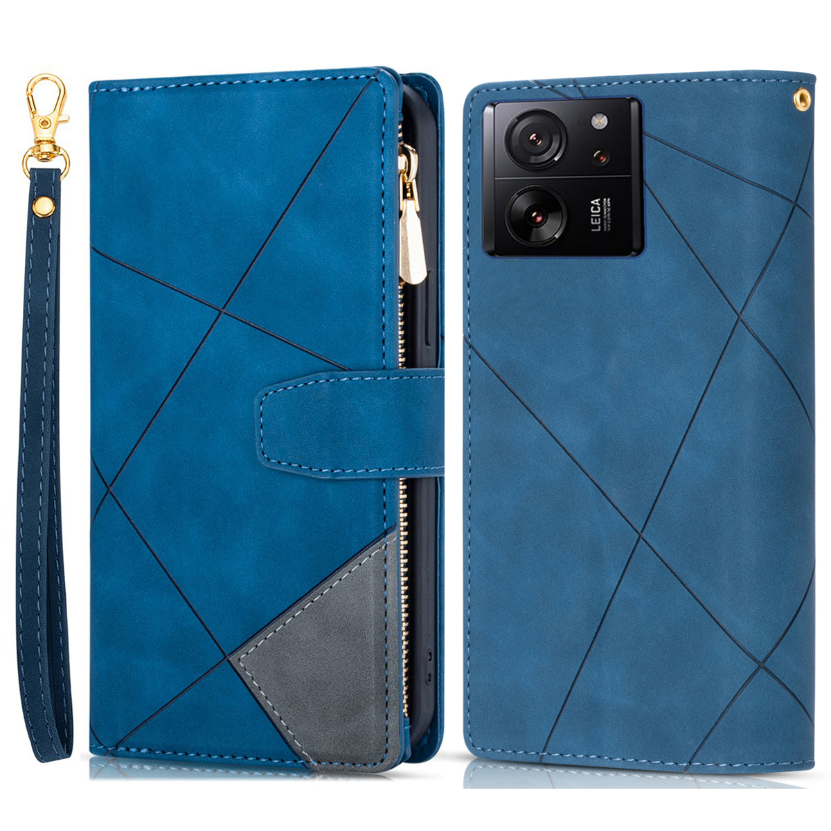 

Für Xiaomi 13t / 13t Pro / Redmi K60 Ultra -hülle -linien Geprägte Reißverschluss -taschenabdeckung - Blau, Xiaomi Redmi K60 Ultra
