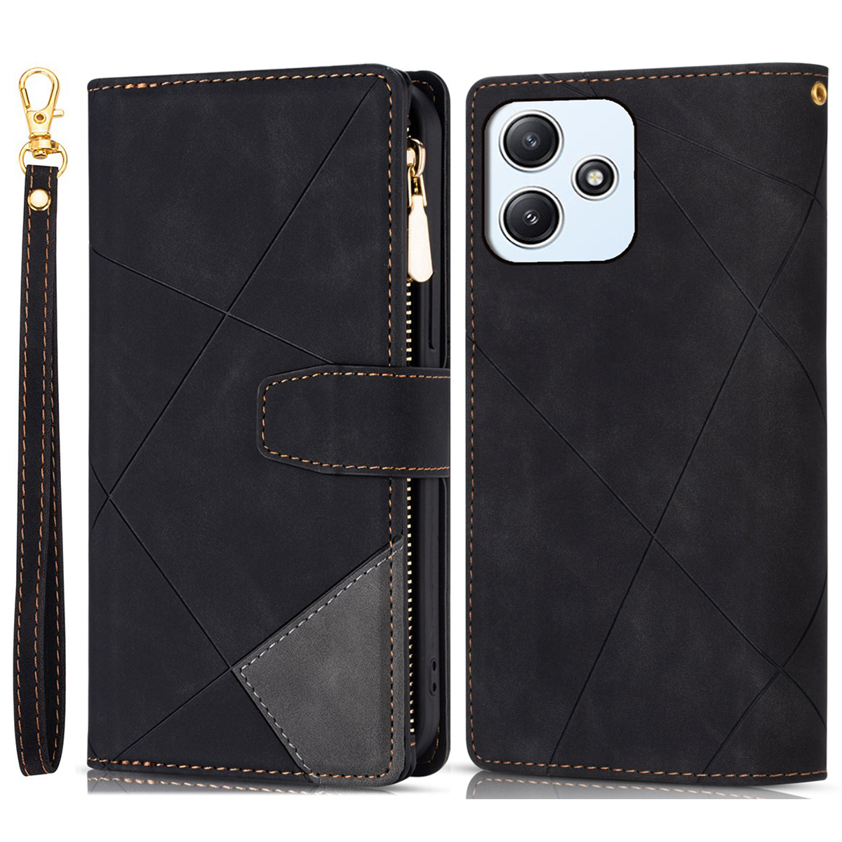 

Für Xiaomi Redmi 12 4g / 5g / Poco M6 Pro 5g Hülle Reißverschluss Taschen -telefon Brieftasche Abdeckung - Schwarz, Xiaomi Redmi 12 4G