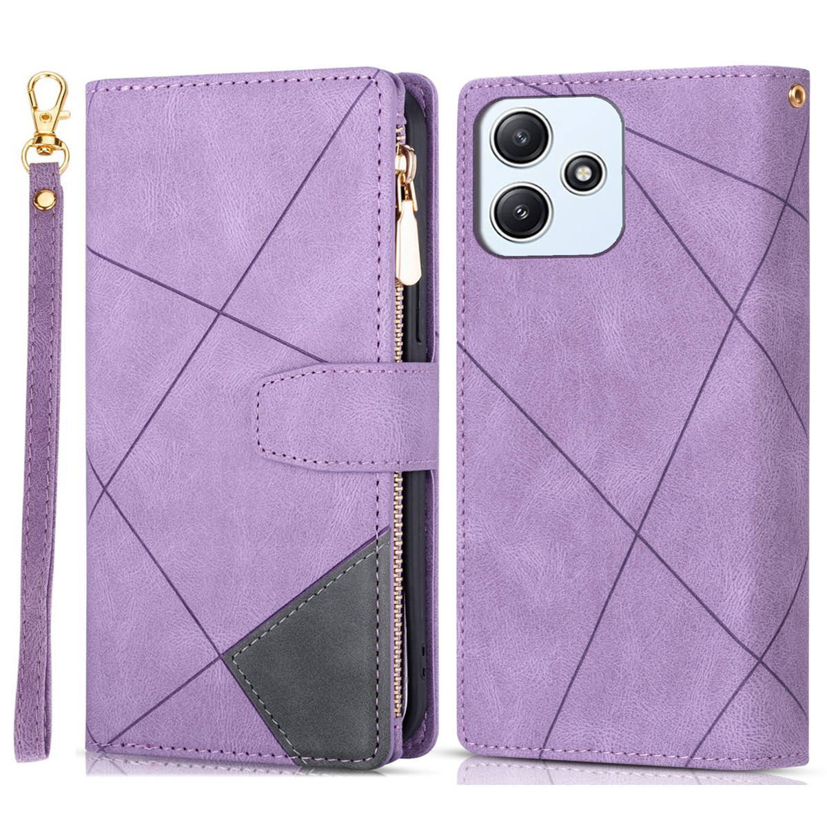 

Für Xiaomi Redmi 12 4g / 5g / Poco M6 Pro 5g Hülle Reißverschluss Taschen -telefon Brieftasche Abdeckung - Lila, Xiaomi Redmi 12 4G