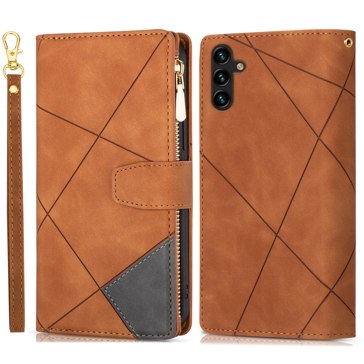 

Für Samsung Galaxy A24 4G -hülle Telefonlederabdeckung Mit Reißverschluss in Tasche - Braun, Galaxy A24 4G