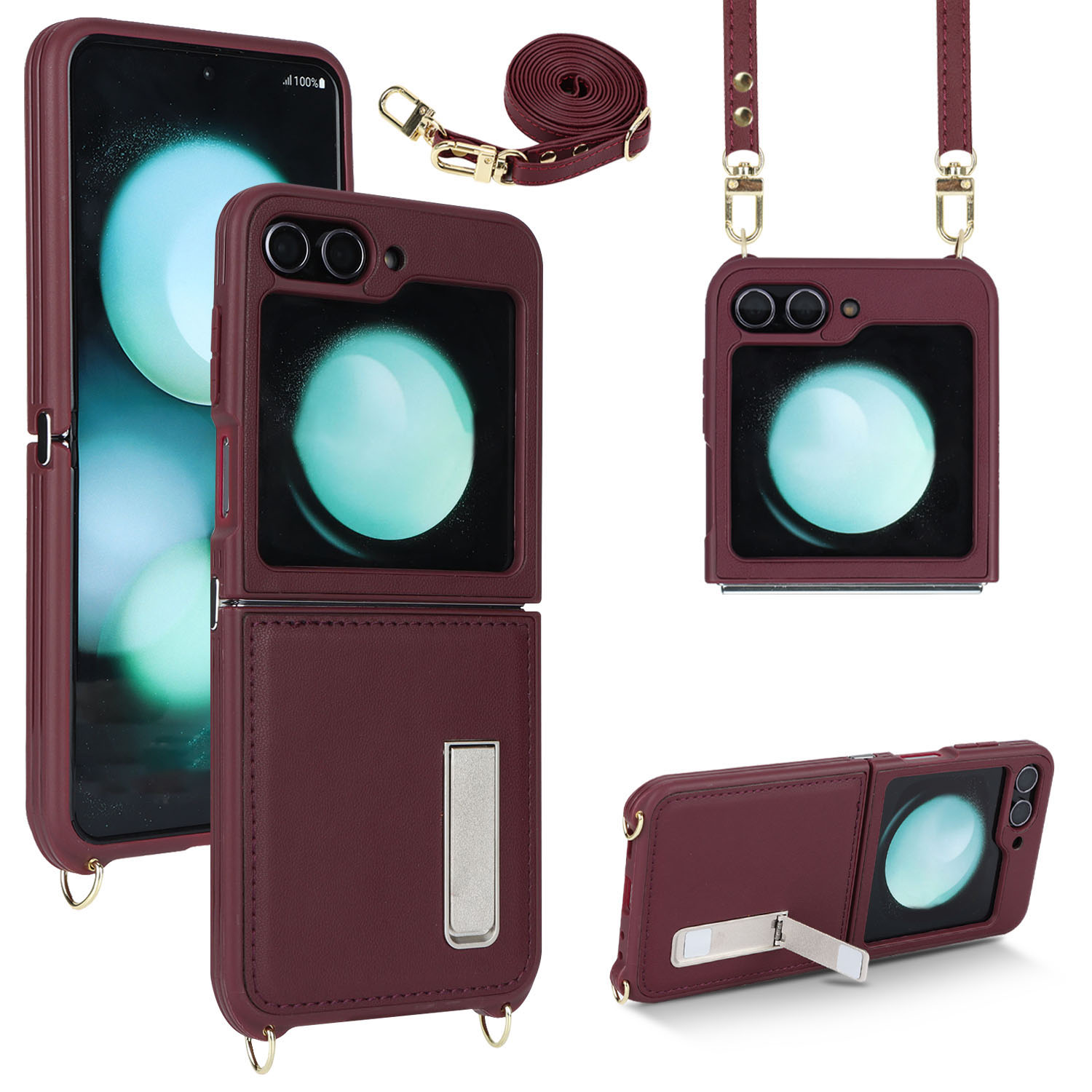 

Für Samsung Galaxy Z Flip5 5G Hülle R20 Textur Leder + PC Kickstand Cover - Weinrot, Galaxy Z Flip5 5G