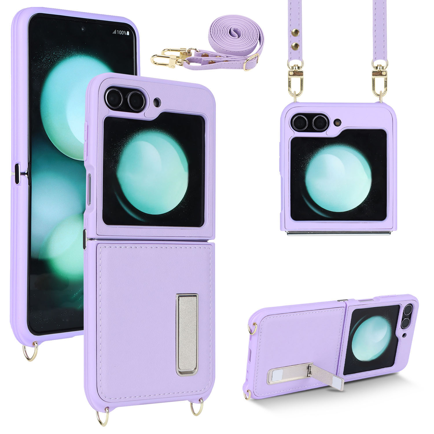 

Für Samsung Galaxy Z Flip5 5G Hülle R20 Textur Leder + PC Kickstand Cover - Lila, Galaxy Z Flip5 5G