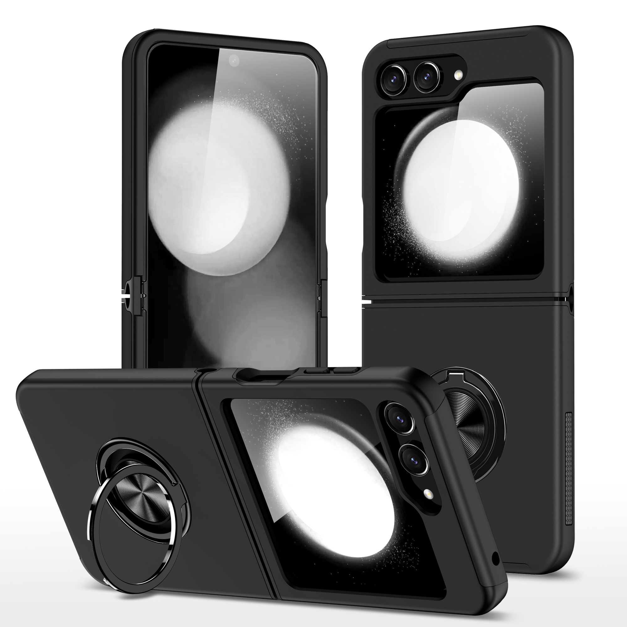 

Für Samsung Galaxy Z Flip5 5G Hülle PC+TPU -telefonabdeckung Mit Ring -kickstand - Schwarz, Galaxy Z Flip5 5G