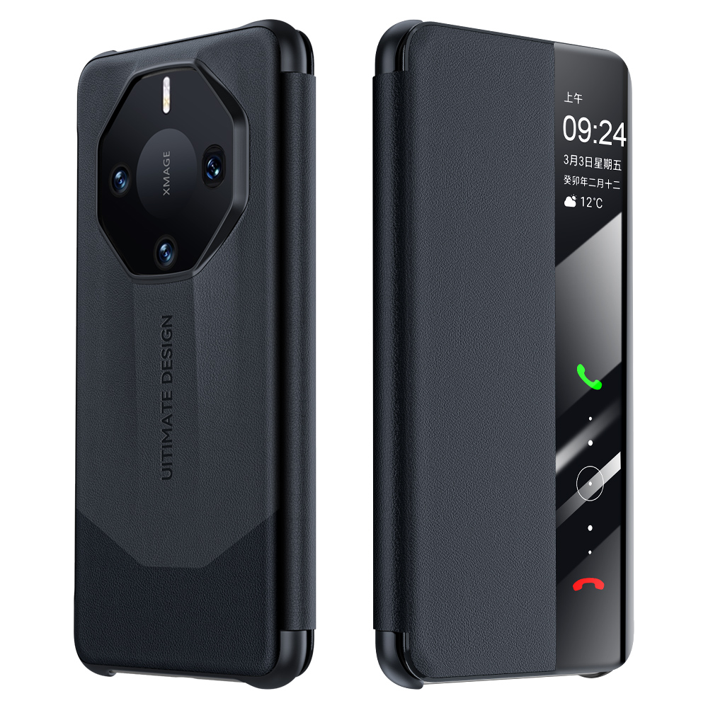 

Für Huawei Mate 60 RS Ultimate Design Case Smart View Window PU Leder Telefonabdeckung - Schwarz, Huawei Mate 60 RS Ultimate