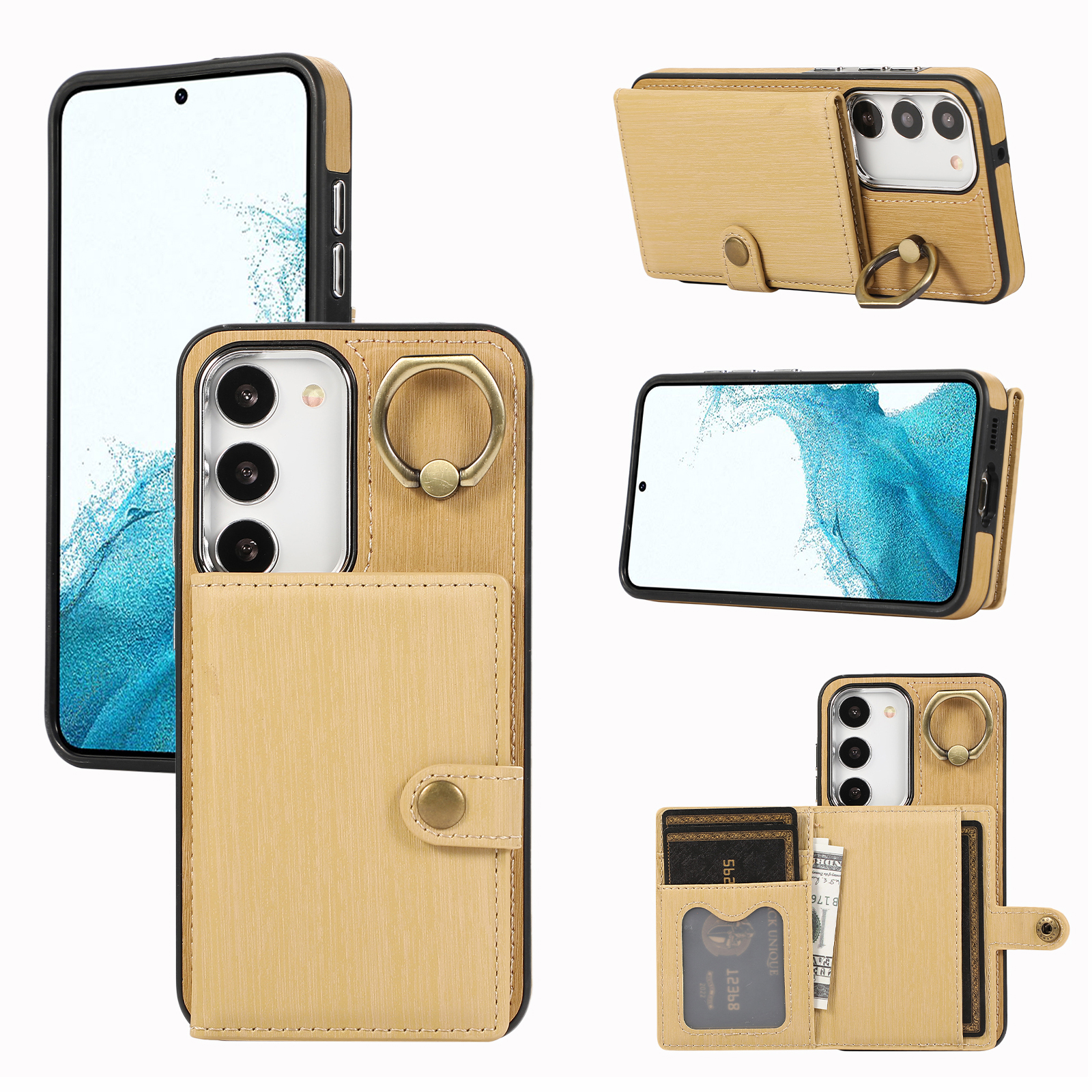 

Für Samsung Galaxy S23+ Kickstand -hülle Gebürstete Pu+ Tpu -brieftasche Telefonabdeckung - Gelb, Galaxy S23+