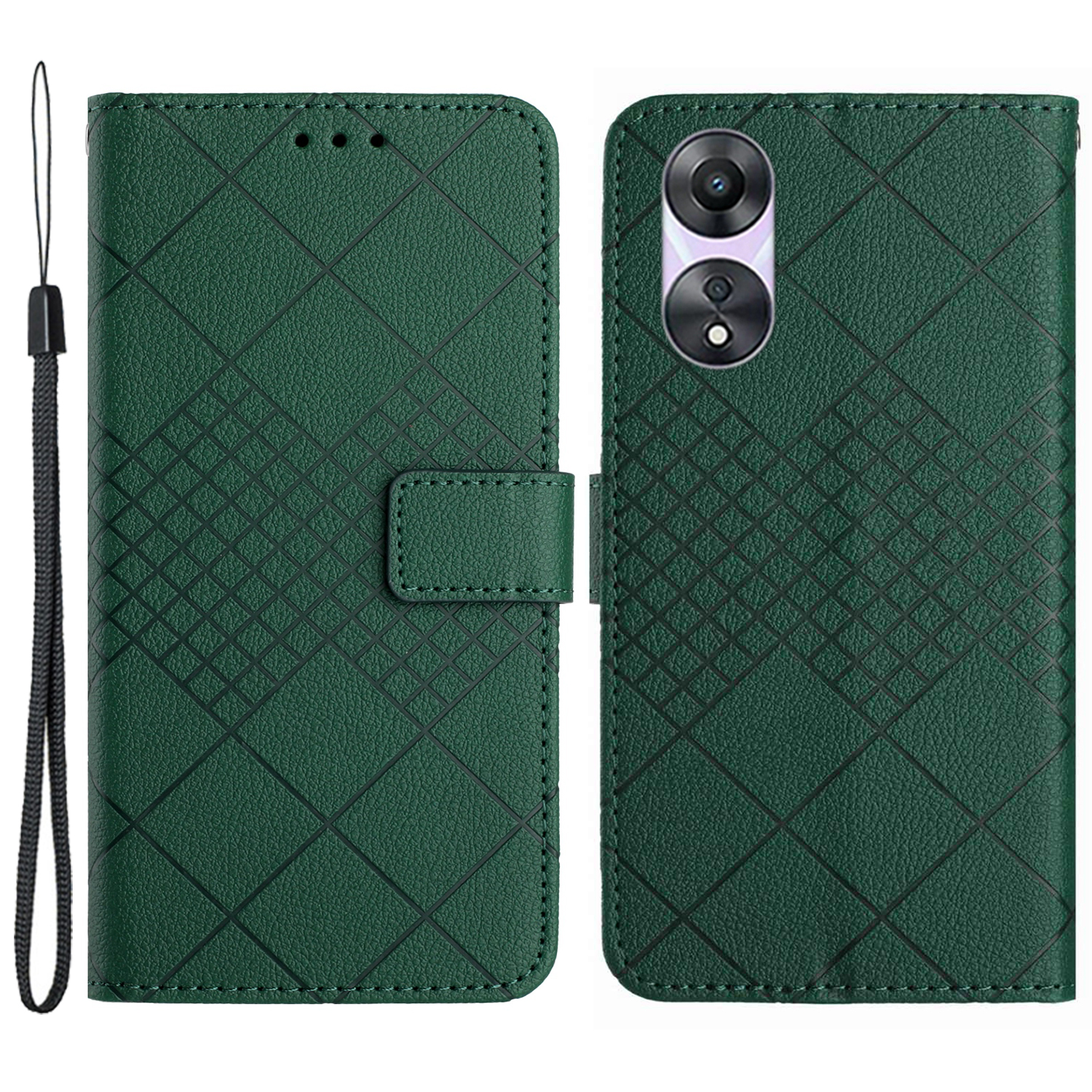 

HT06 Für Oppo A58 4G Hülle PU Leder Magnetic Flip Phone Deckhilfe Brieftasche - Grün, Oppo A58 4G