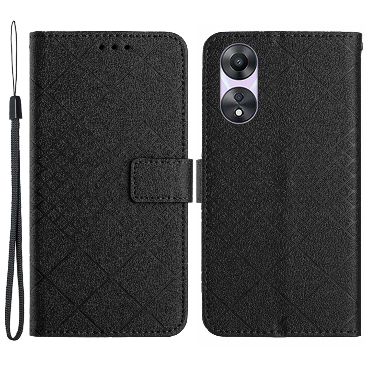 

HT06 Für Oppo A58 4G Hülle PU Leder Magnetic Flip Phone Deckhilfe Brieftasche - Schwarz, Oppo A58 4G
