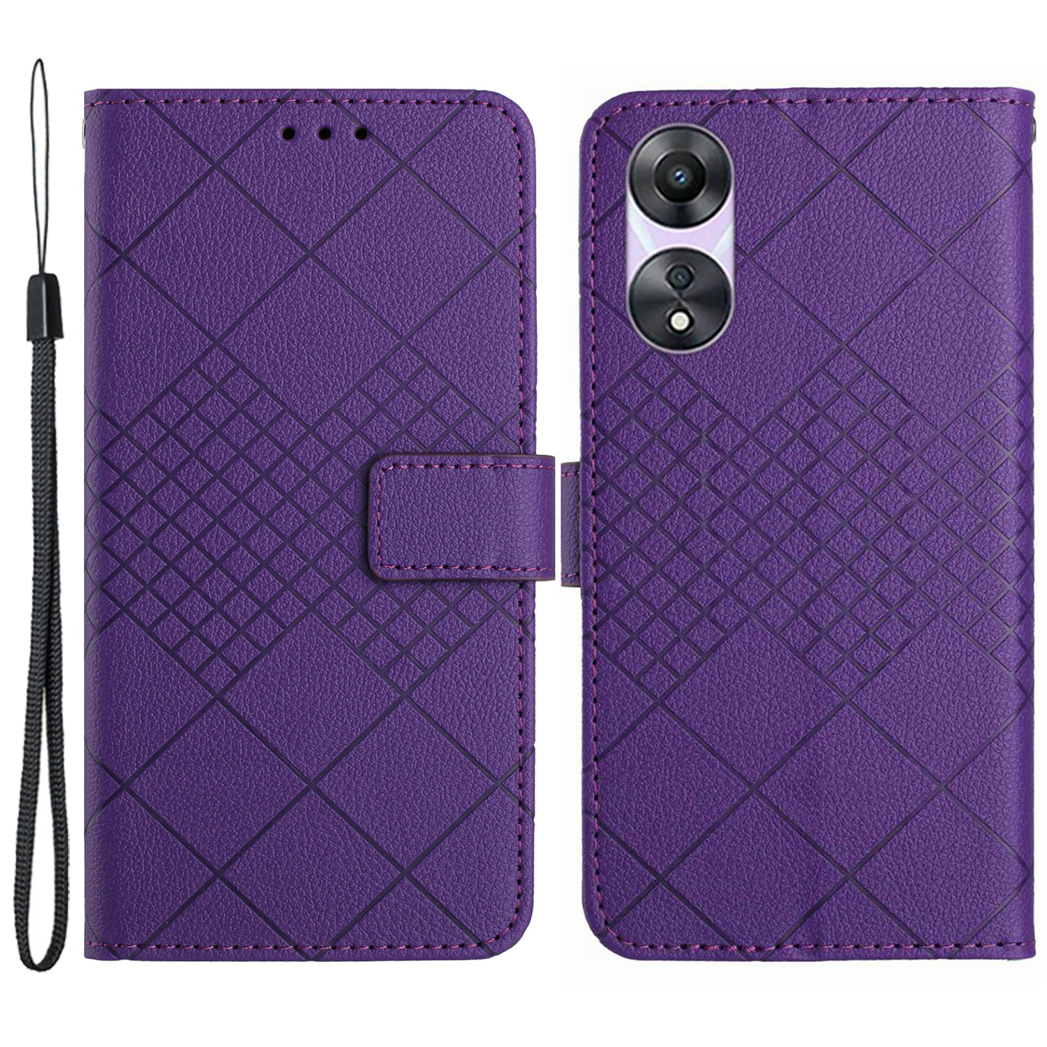

HT06 Für Oppo A58 4G Hülle PU Leder Magnetic Flip Phone Deckhilfe Brieftasche - Dunkelviolett, Oppo A58 4G