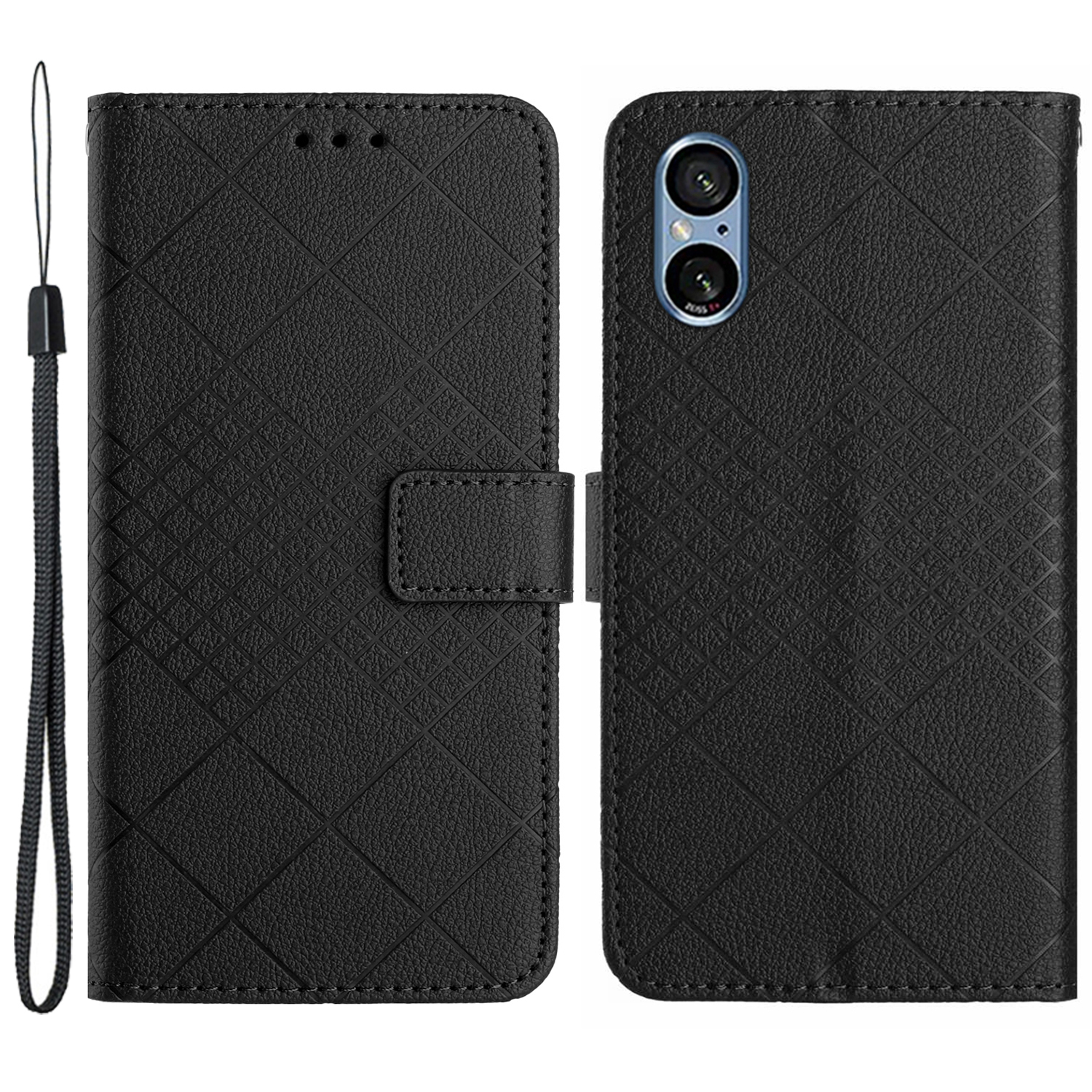 

HT06 Für Sony Xperia 5 V Hülle PU Leder -rhombus -musterständer Telefonabdeckung - Schwarz, Xperia 5 V