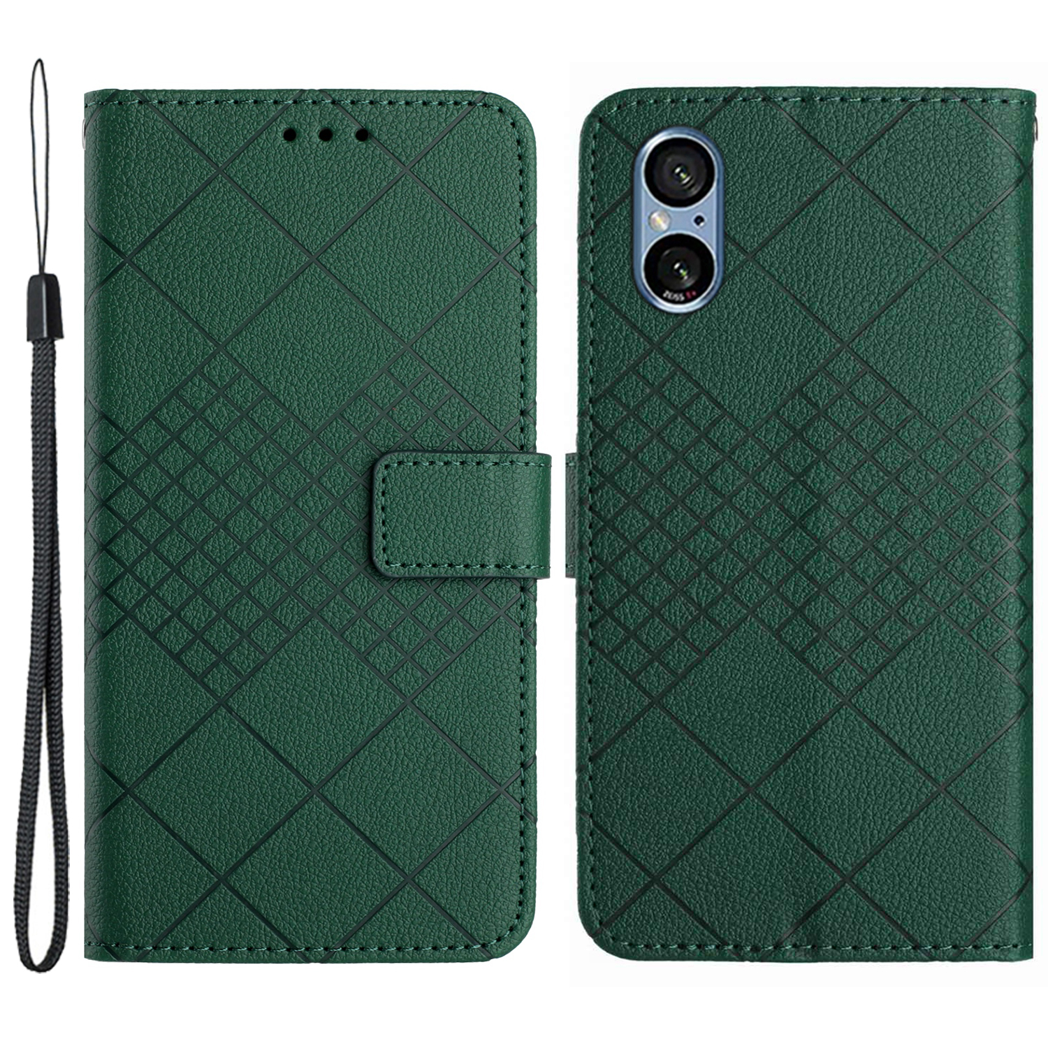 

HT06 Für Sony Xperia 5 V Hülle PU Leder -rhombus -musterständer Telefonabdeckung - Grün, Xperia 5 V