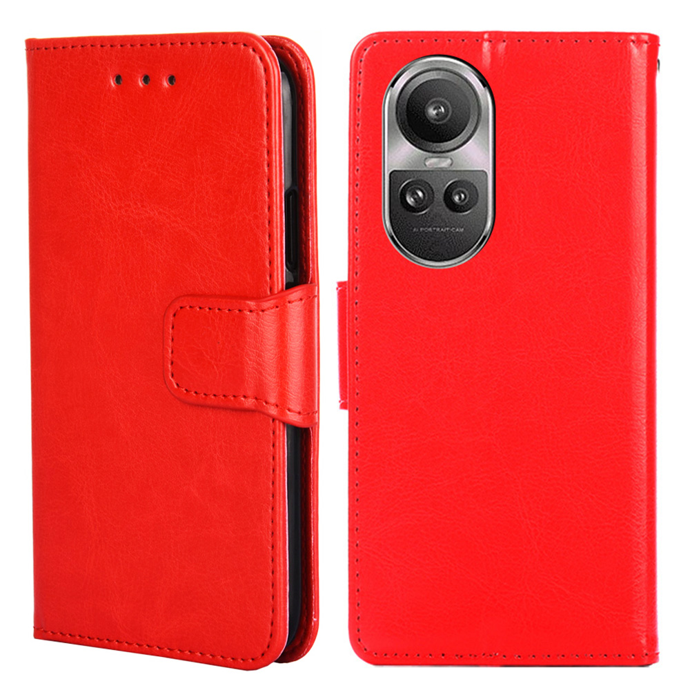 

Für Oppo Reno10 5G (global) / Reno10 Pro 5g (global) Case TPU+PU Leder Brieftasche Anti-kratzer-telefonabdeckung - Rot, Oppo Reno10 5G (Global)