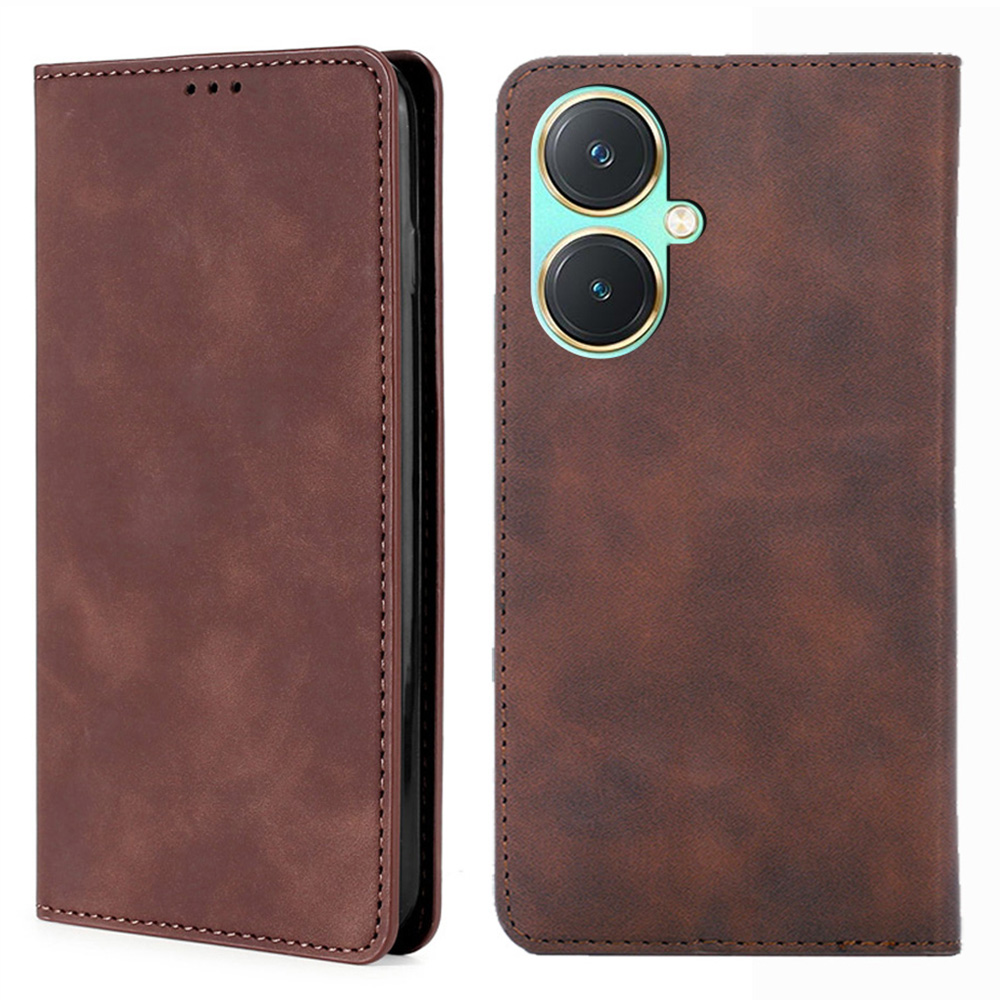 

Für Vivo Y27 4G Hülle PU Leder+tpu Skin-touch Flip Ständer Telefonabdeckung Mit Kartensteckplätzen - Dunkelbraun, vivo Y27 4G
