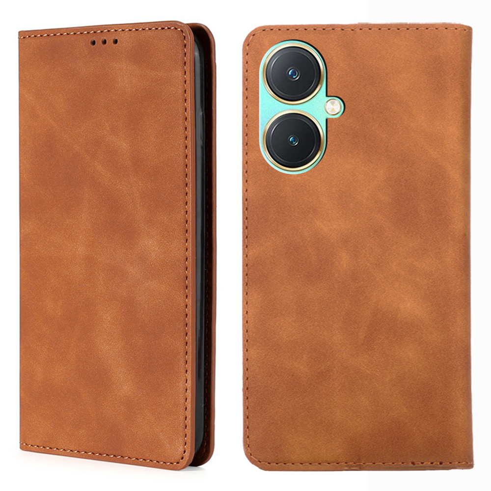 

Für Vivo Y27 4G Hülle PU Leder+tpu Skin-touch Flip Ständer Telefonabdeckung Mit Kartensteckplätzen - Hellbraun, vivo Y27 4G
