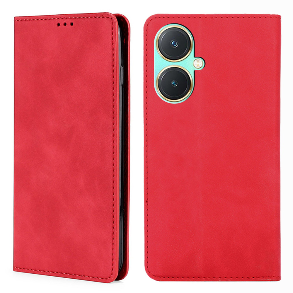 

Für Vivo Y27 4G Hülle PU Leder+tpu Skin-touch Flip Ständer Telefonabdeckung Mit Kartensteckplätzen - Rot, vivo Y27 4G