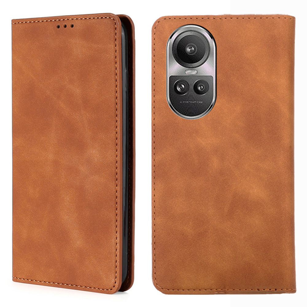 

Für Oppo Reno10 5G (global) / Reno10 Pro 5g (global) Häuse pu Leder+tpu-karten-slots Stand Skin-touch-mobiltelefonabdeckung - Hellbraun, Oppo Reno10 5G (Global)